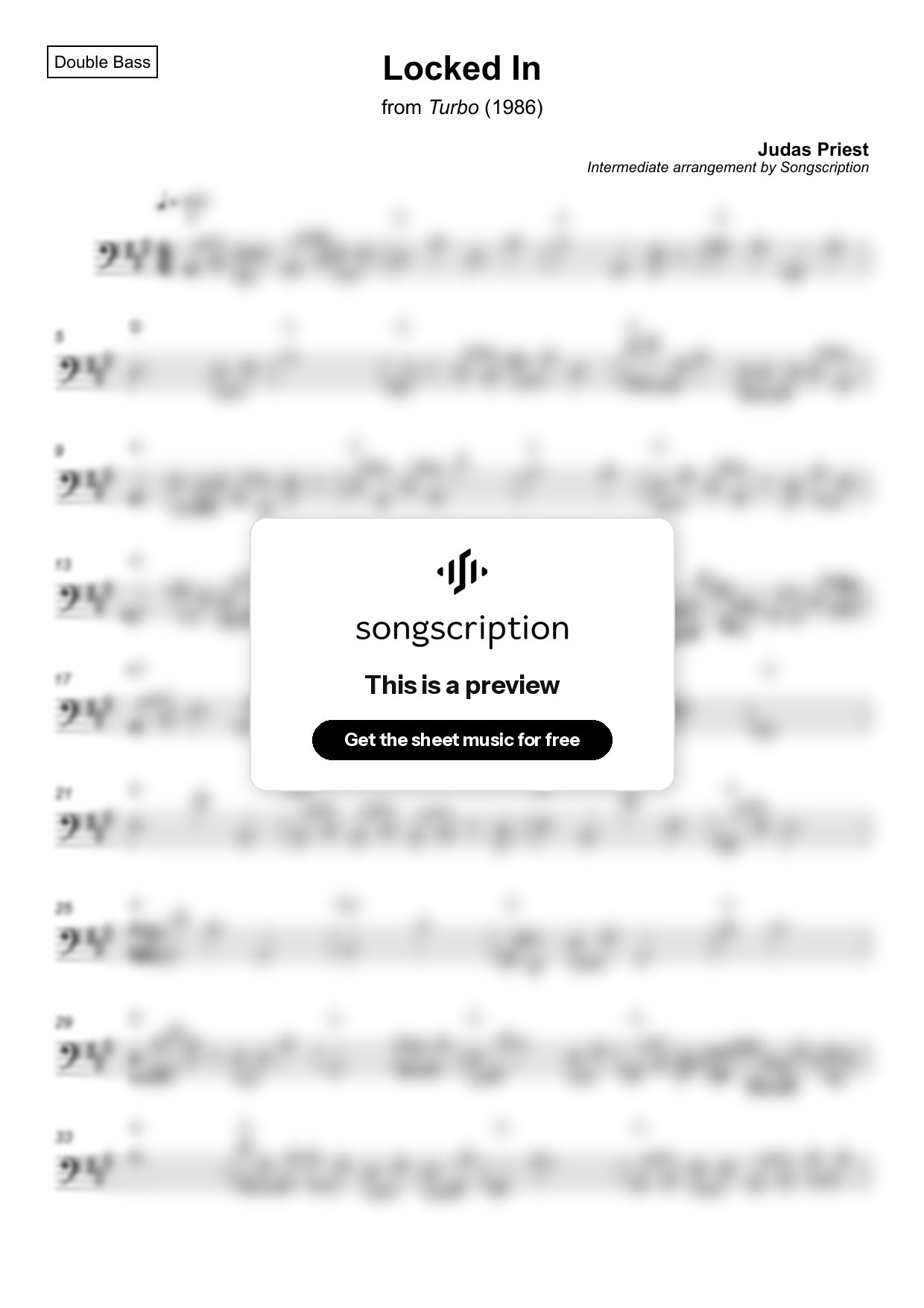 Intermediate Double Bass Sheet Music for "Locked In" by Judas Priest