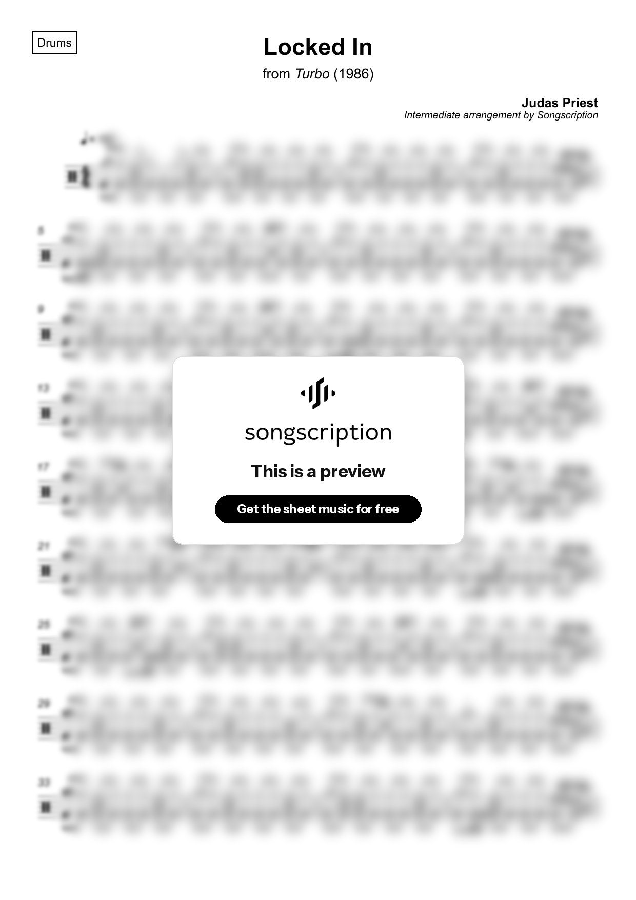Intermediate Drums Sheet Music for "Locked In" by Judas Priest