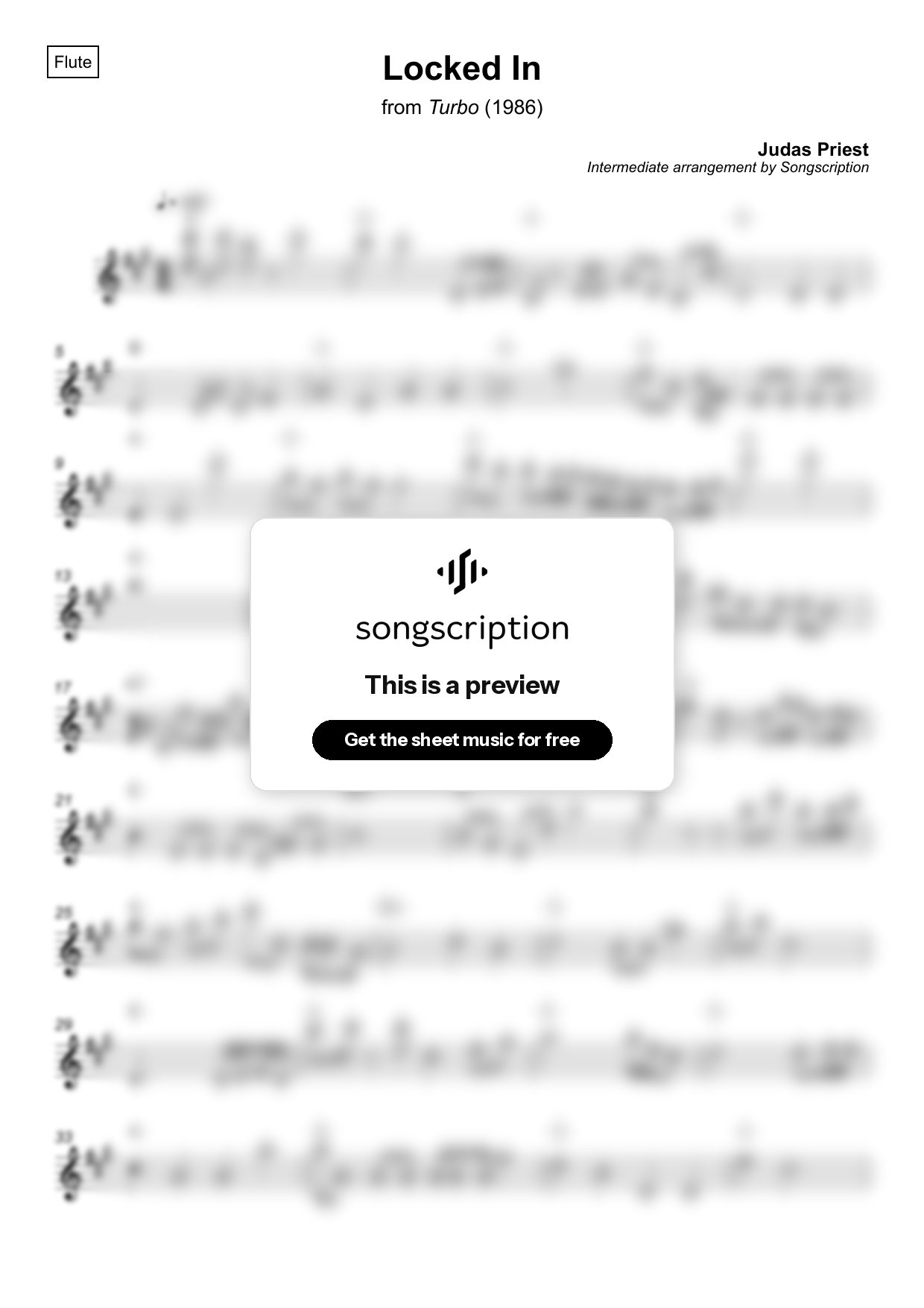 Intermediate Flute Sheet Music for "Locked In" by Judas Priest