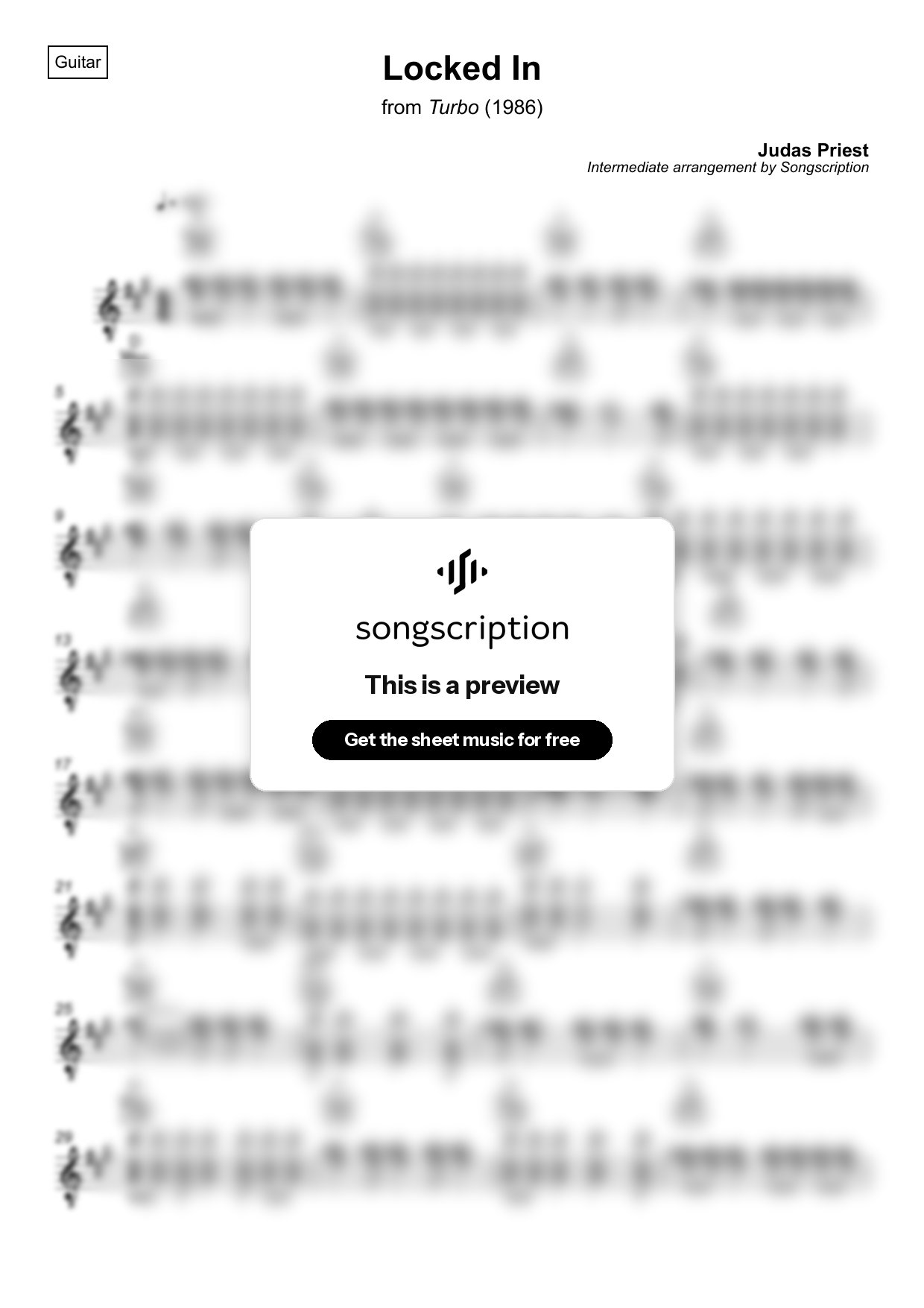Intermediate Acoustic Guitar Sheet Music for "Locked In" by Judas Priest