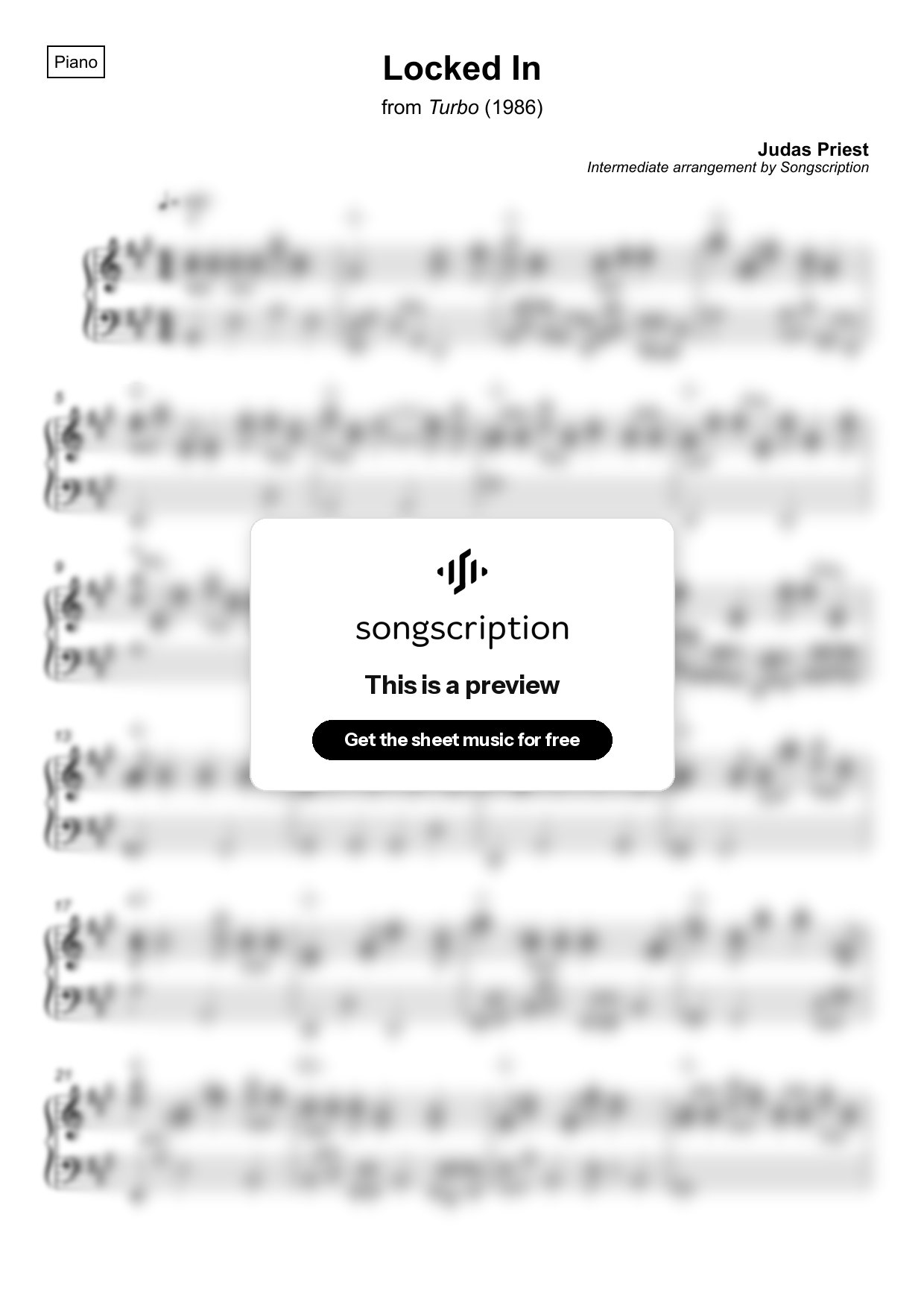 Intermediate Piano Sheet Music for "Locked In" by Judas Priest