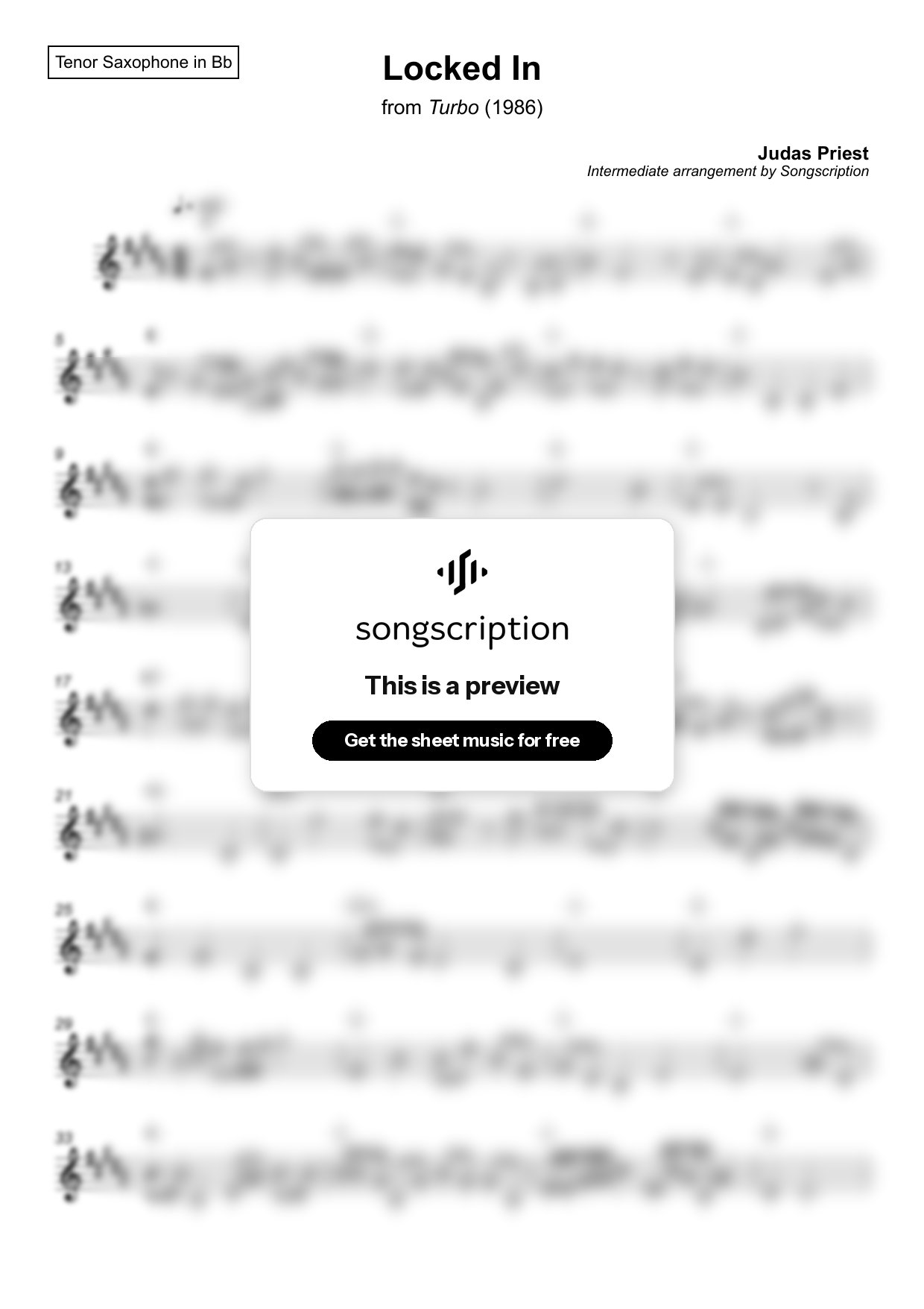 Intermediate Tenor Sax Sheet Music for "Locked In" by Judas Priest