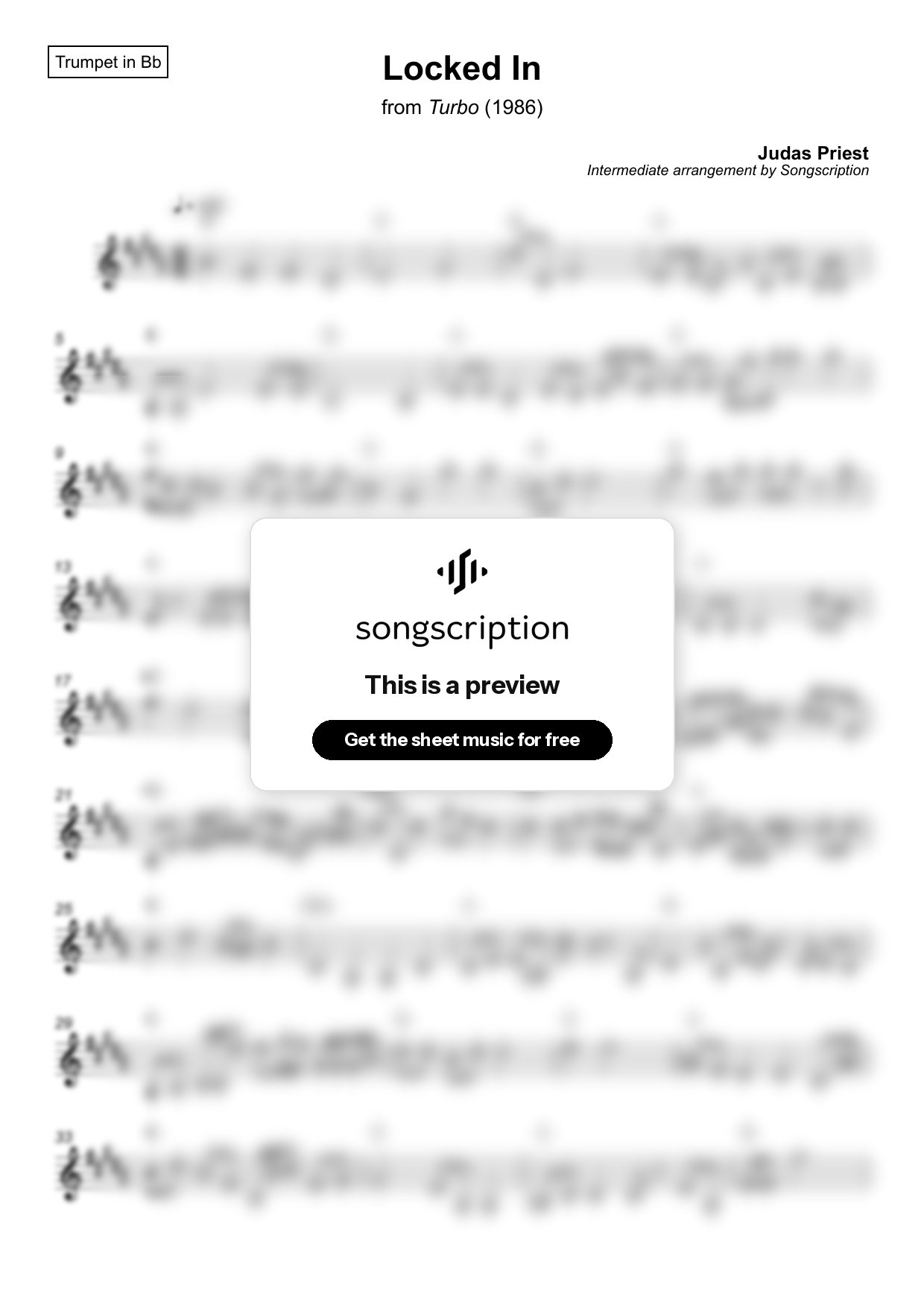 Intermediate Trumpet Sheet Music for "Locked In" by Judas Priest