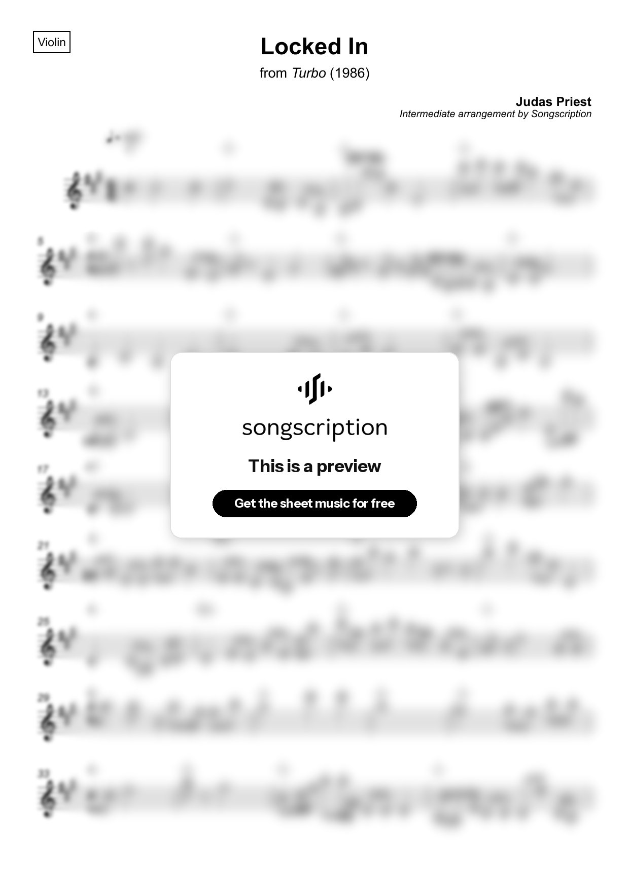 Intermediate Violin Sheet Music for "Locked In" by Judas Priest