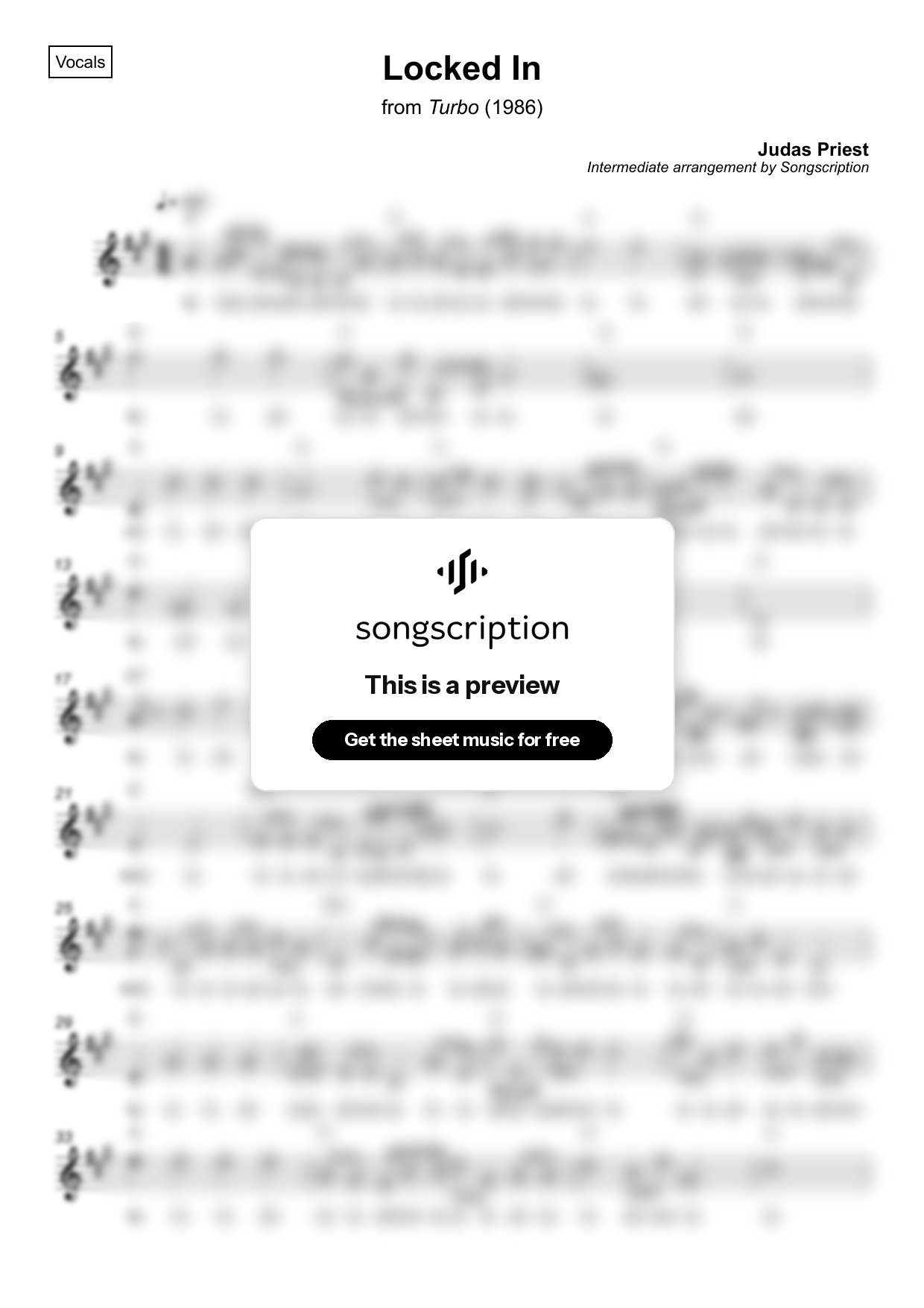 Intermediate Vocals Sheet Music for "Locked In" by Judas Priest