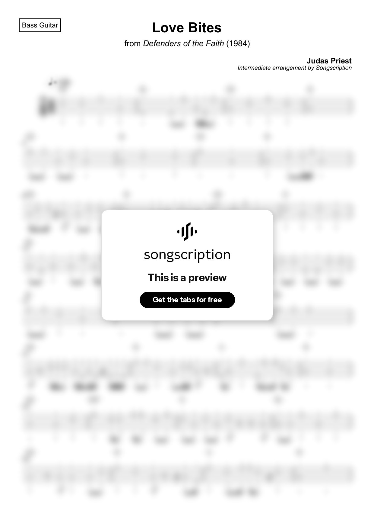 Intermediate Bass Guitar Tabs for "Love Bites" by Judas Priest