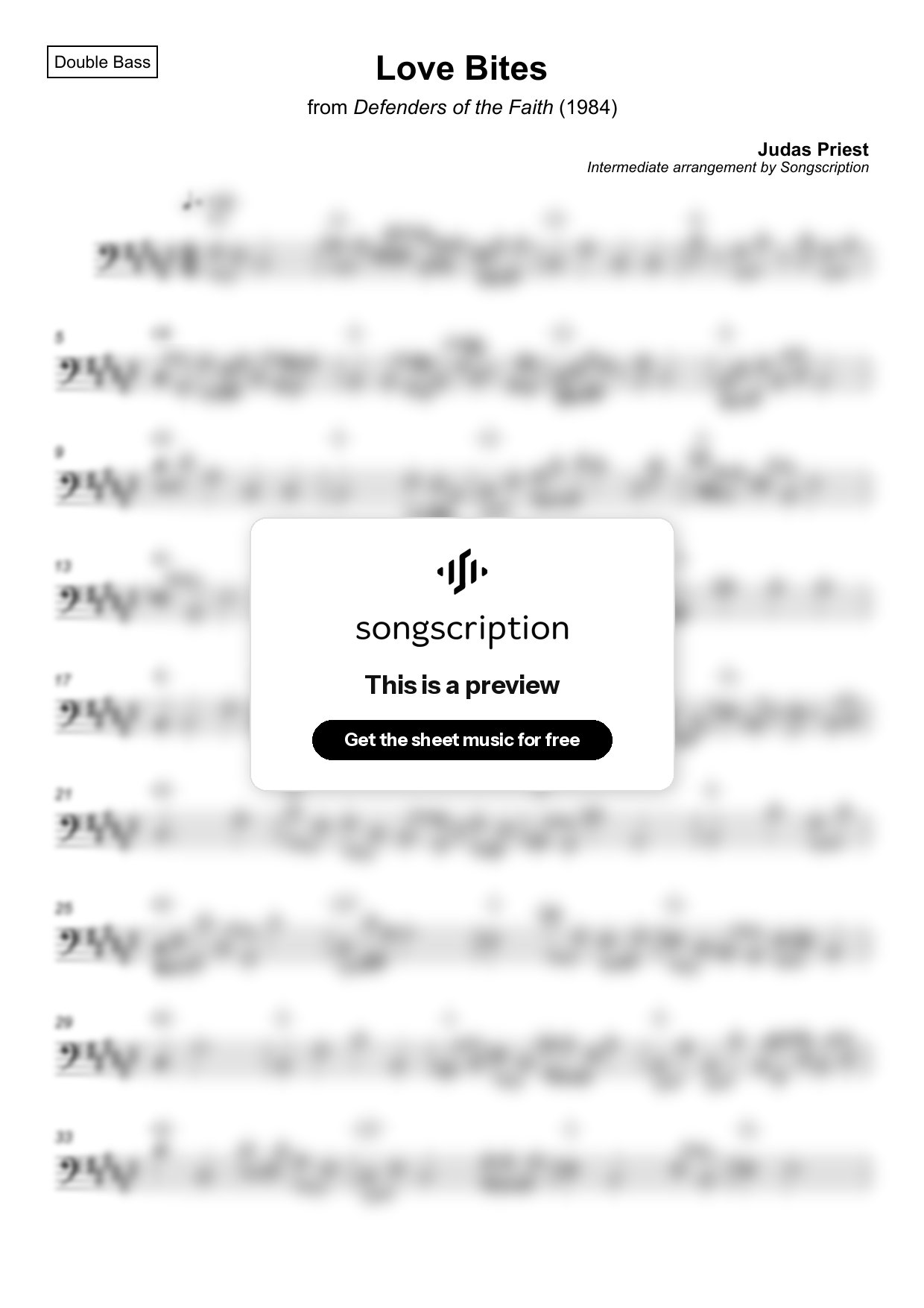 Intermediate Double Bass Sheet Music for "Love Bites" by Judas Priest