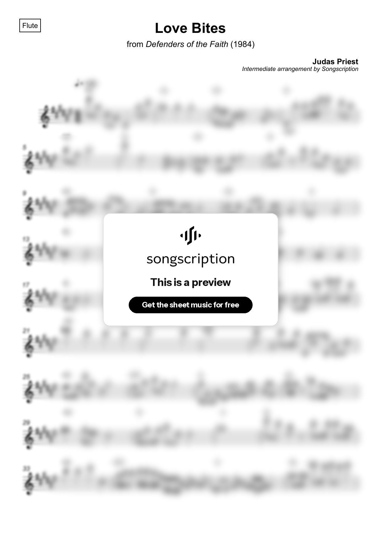 Intermediate Flute Sheet Music for "Love Bites" by Judas Priest