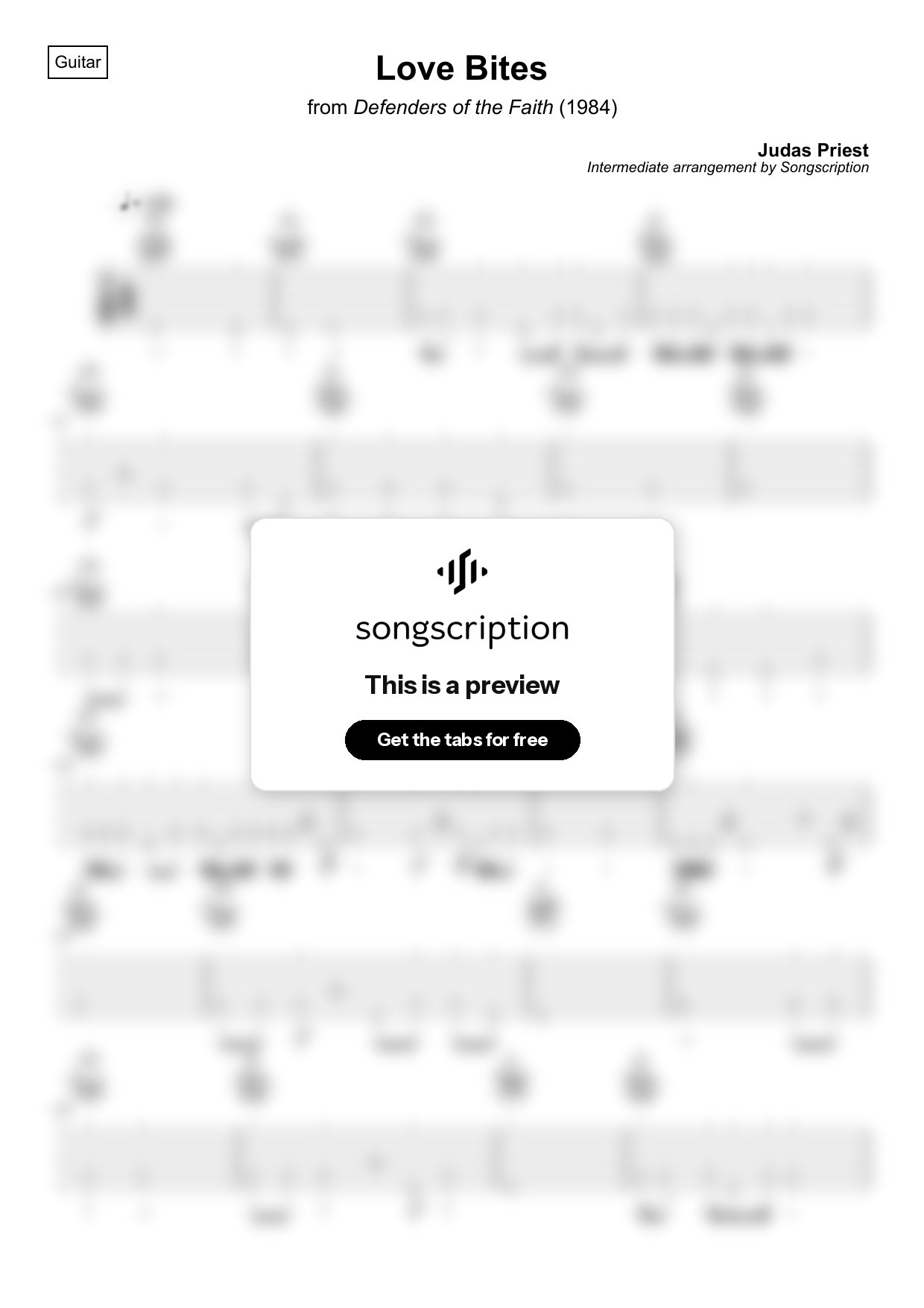 Intermediate Acoustic Guitar Tabs for "Love Bites" by Judas Priest