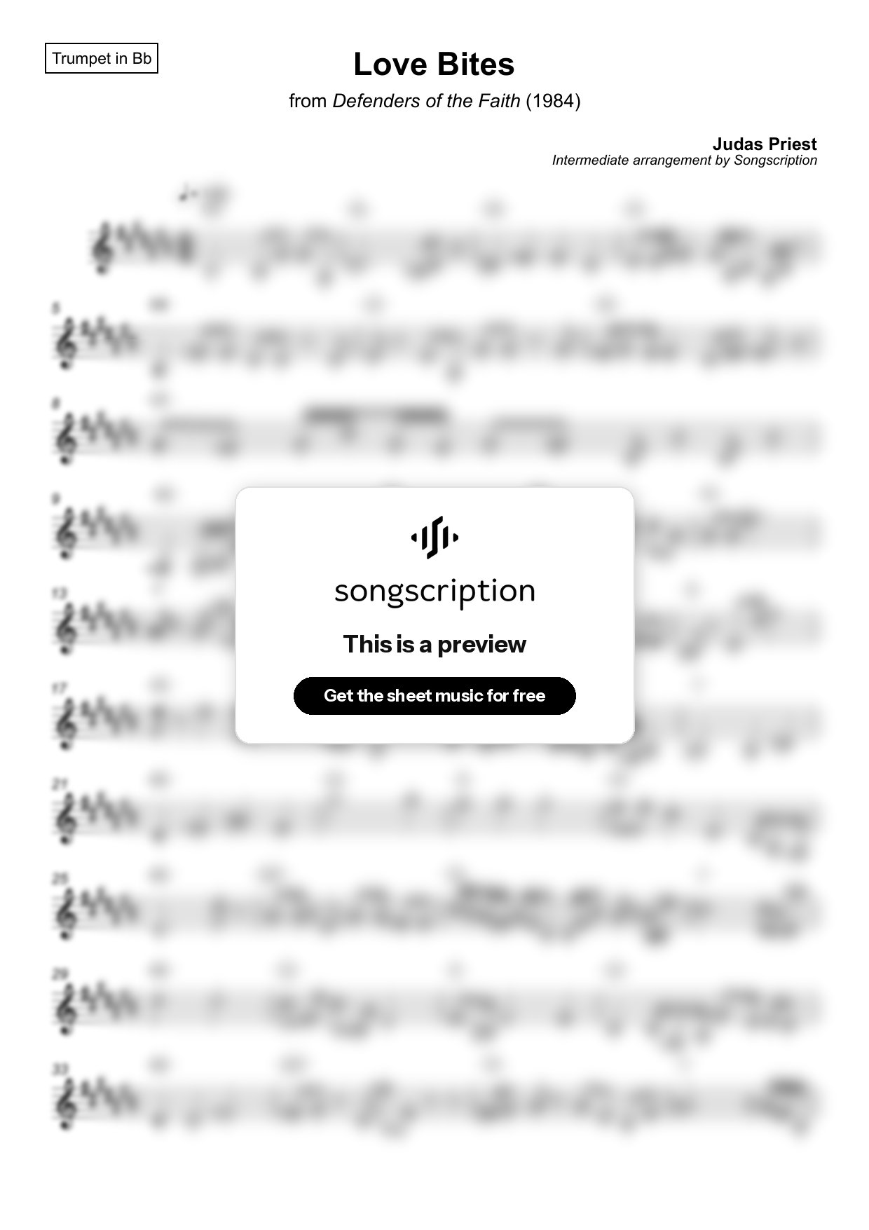 Intermediate Trumpet Sheet Music for "Love Bites" by Judas Priest