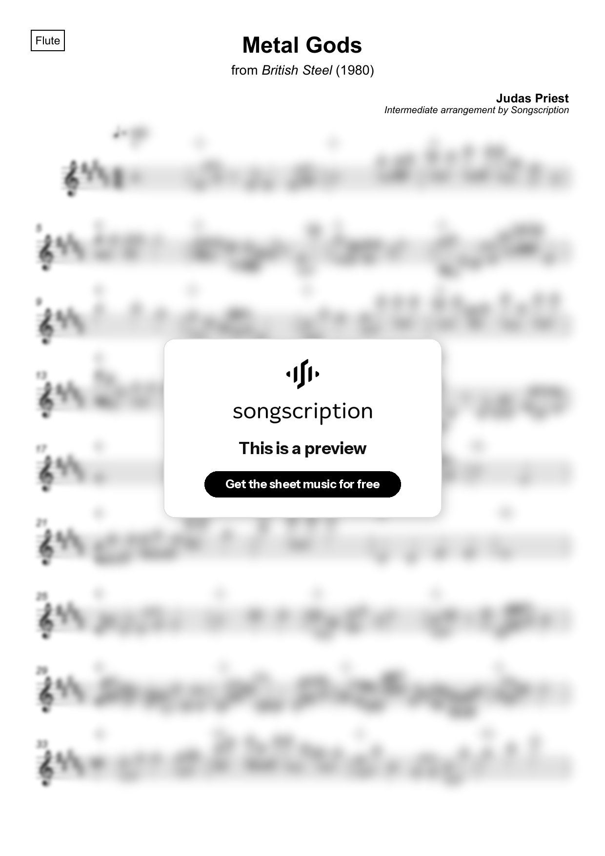 Intermediate Flute Sheet Music for "Metal Gods" by Judas Priest