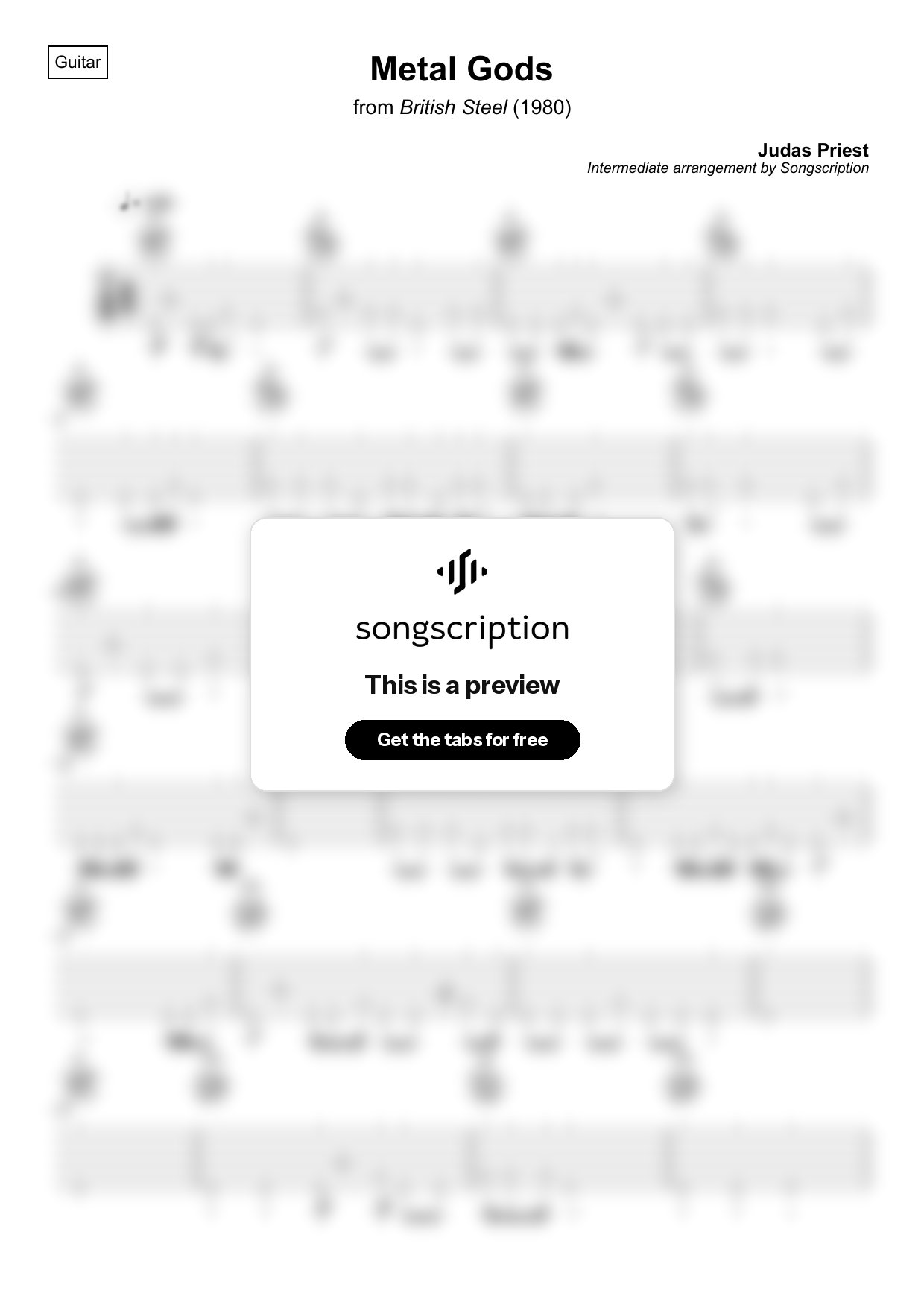 Intermediate Acoustic Guitar Tabs for "Metal Gods" by Judas Priest