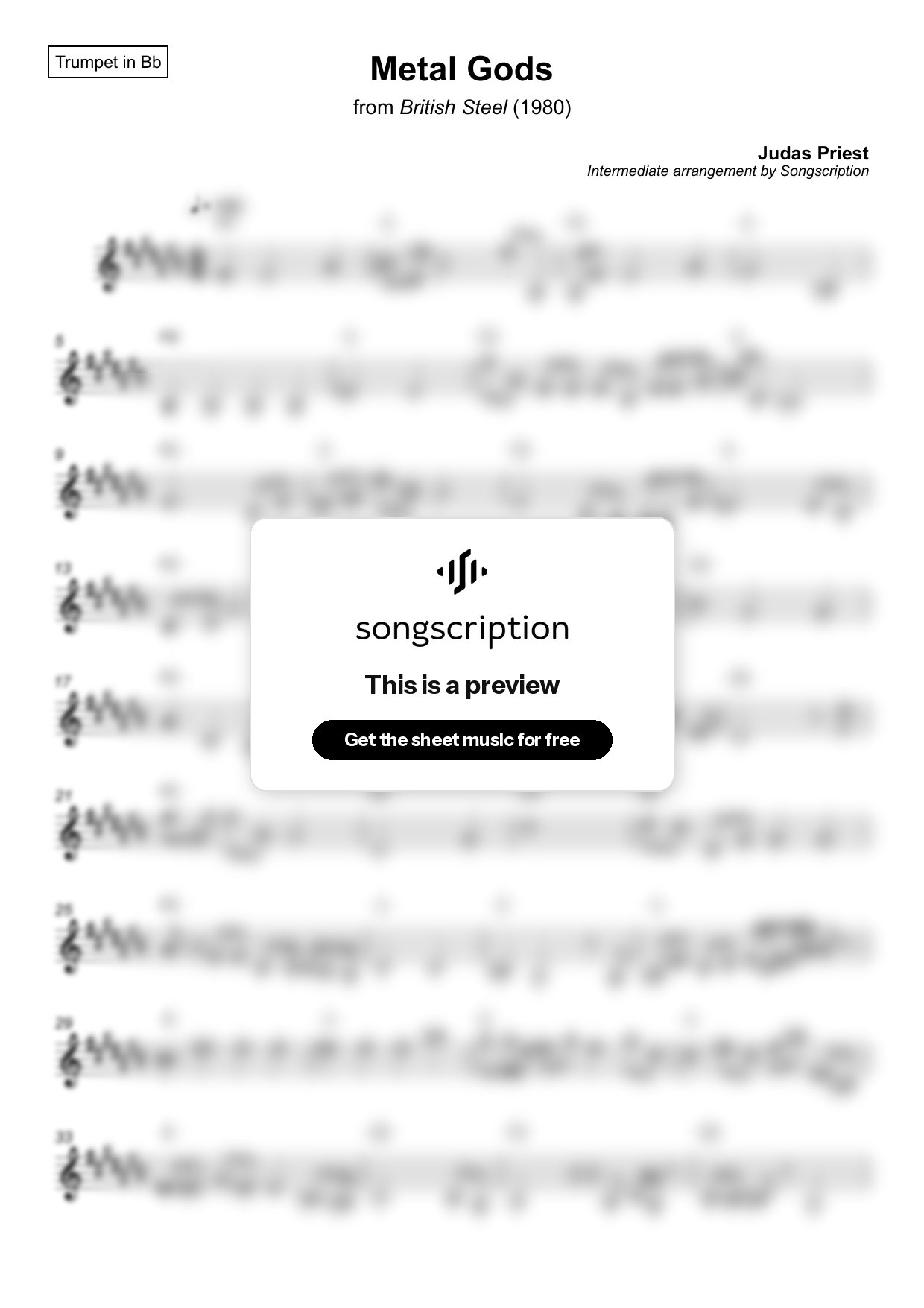 Intermediate Trumpet Sheet Music for "Metal Gods" by Judas Priest