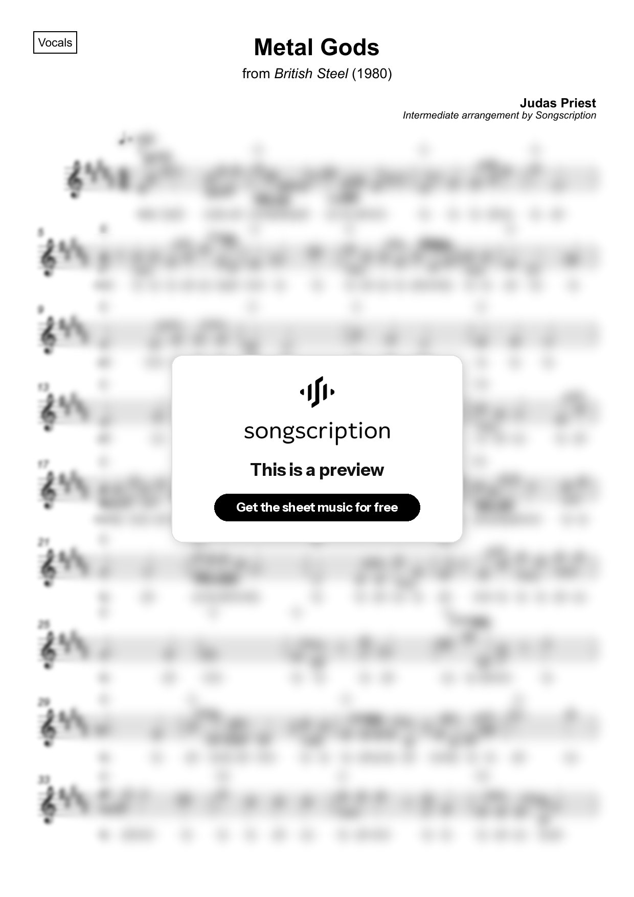 Intermediate Vocals Sheet Music for "Metal Gods" by Judas Priest