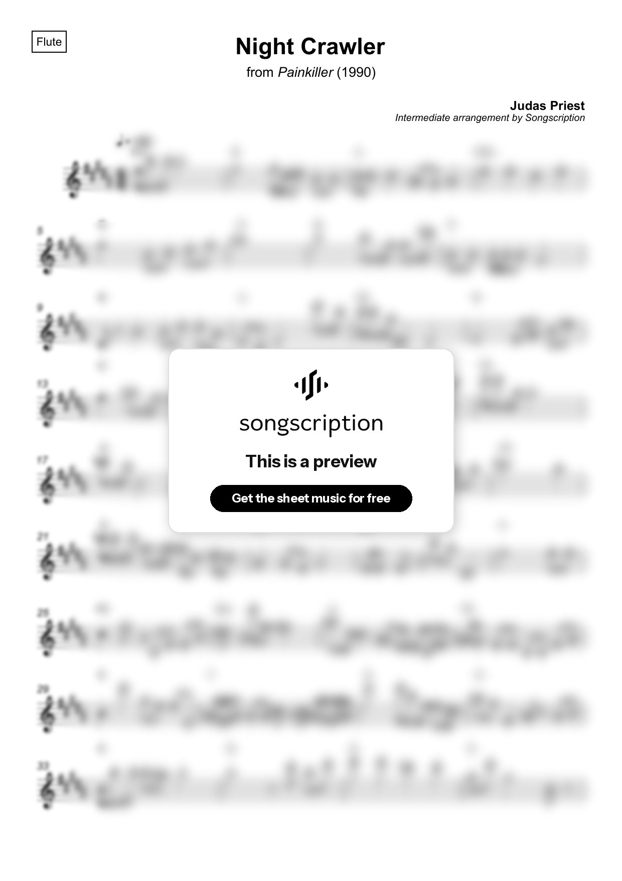 Intermediate Flute Sheet Music for "Night Crawler" by Judas Priest