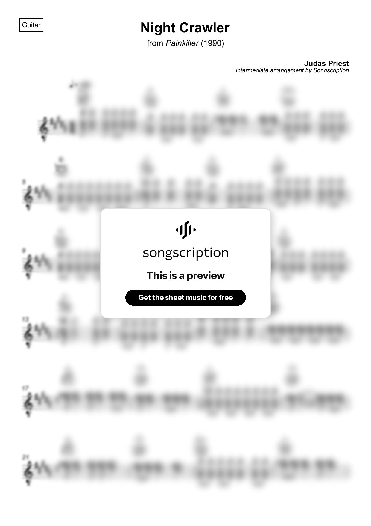 Intermediate Acoustic Guitar Sheet Music for "Night Crawler" by Judas Priest