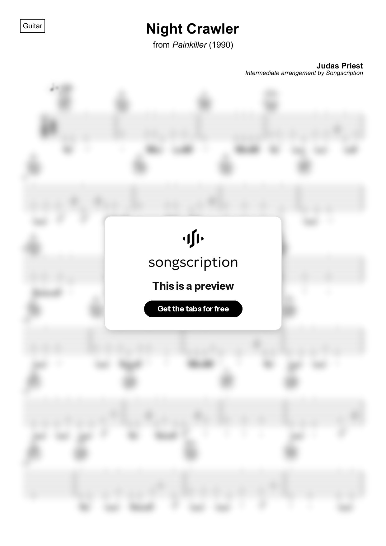 Intermediate Acoustic Guitar Tabs for "Night Crawler" by Judas Priest