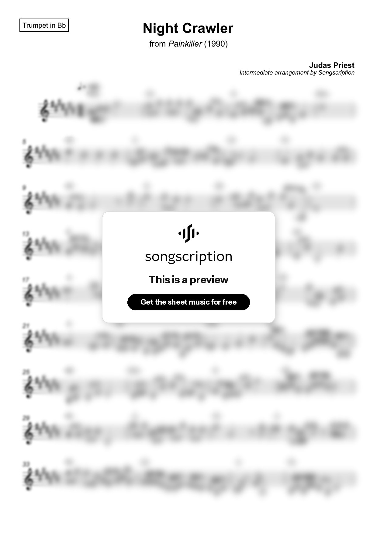 Intermediate Trumpet Sheet Music for "Night Crawler" by Judas Priest