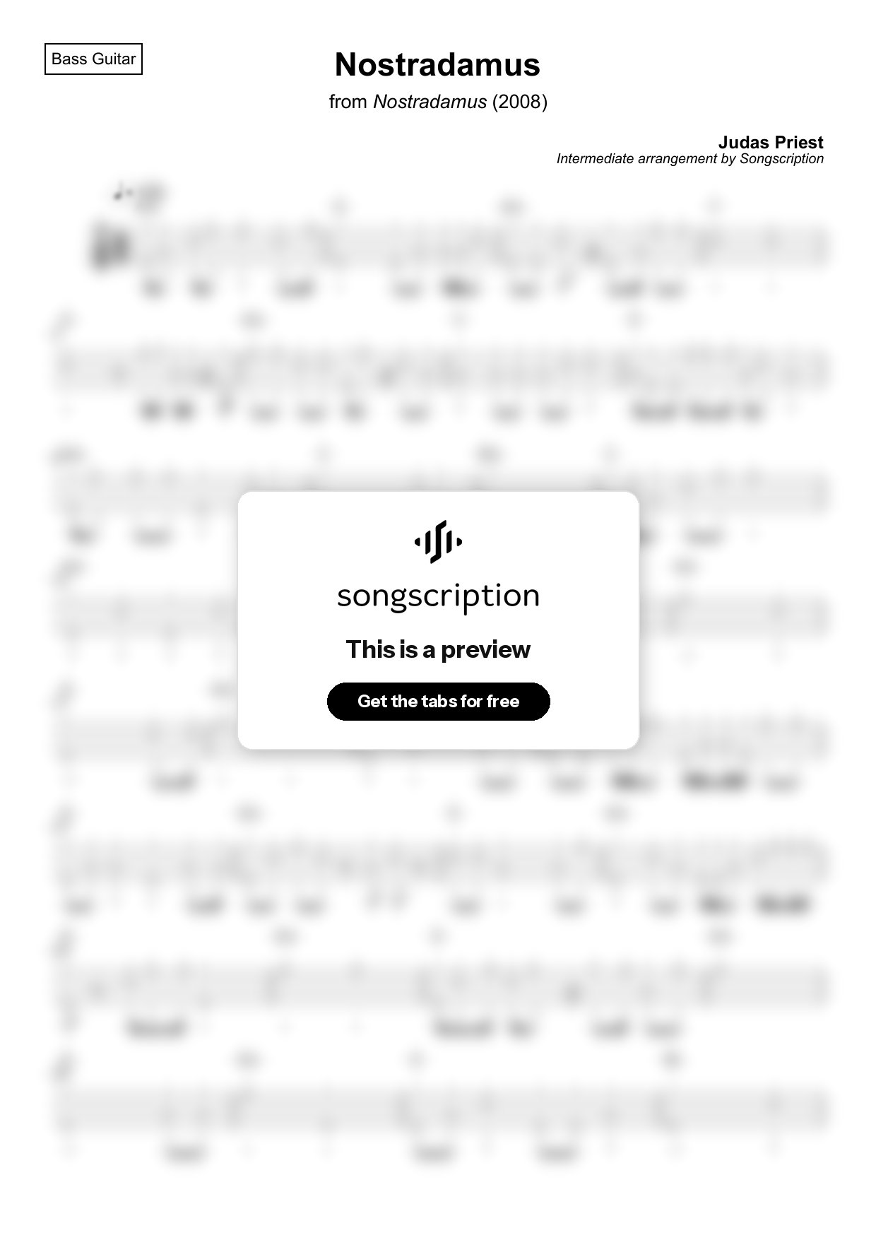 Intermediate Bass Guitar Tabs for "Nostradamus" by Judas Priest