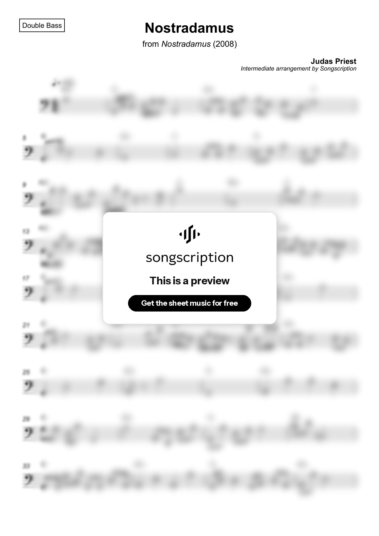 Intermediate Double Bass Sheet Music for "Nostradamus" by Judas Priest