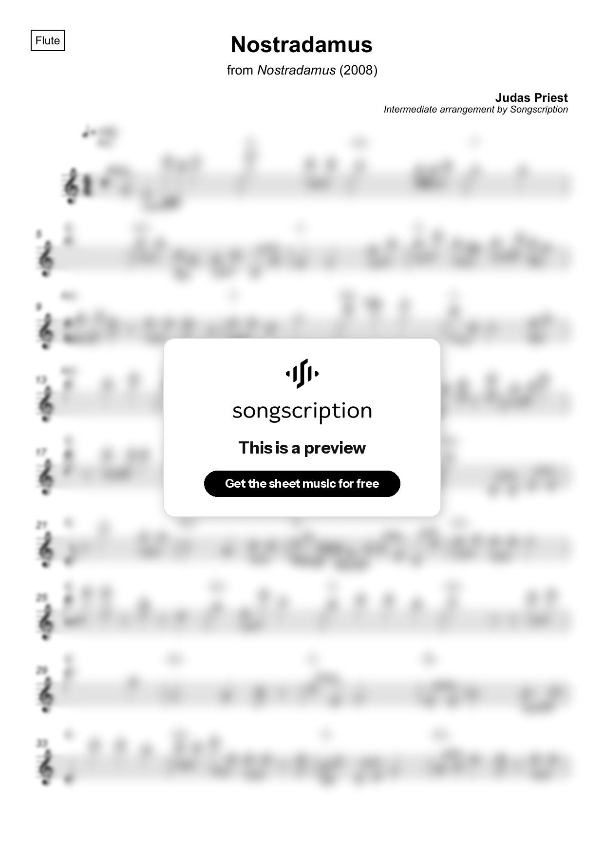 Intermediate Flute Sheet Music for "Nostradamus" by Judas Priest