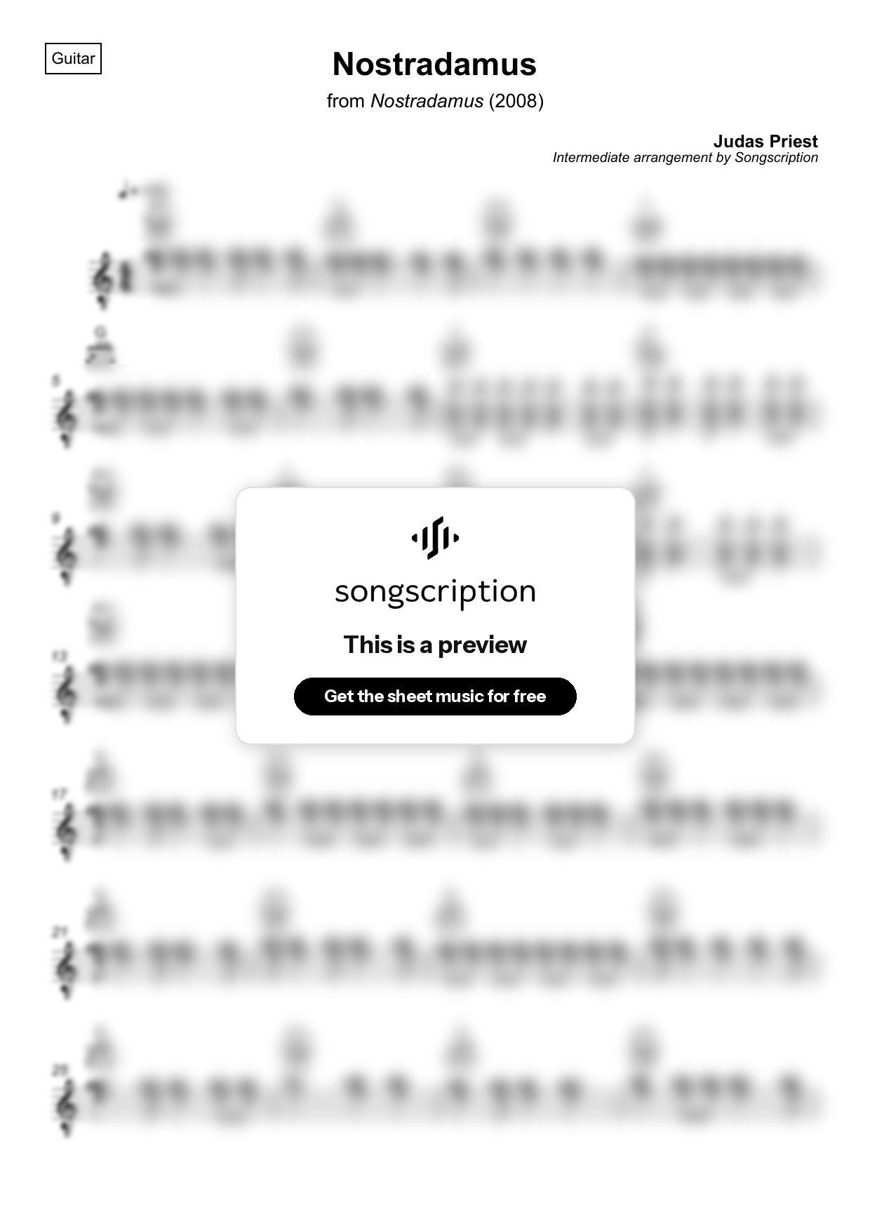 Intermediate Acoustic Guitar Sheet Music for "Nostradamus" by Judas Priest
