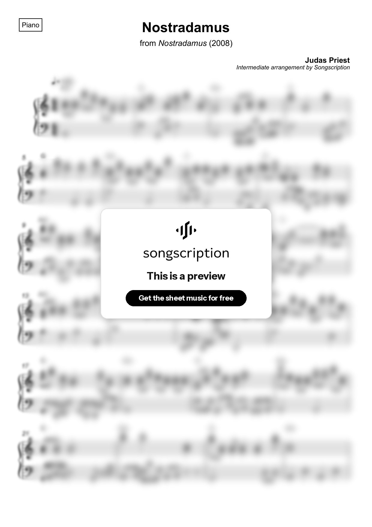 Intermediate Piano Sheet Music for "Nostradamus" by Judas Priest