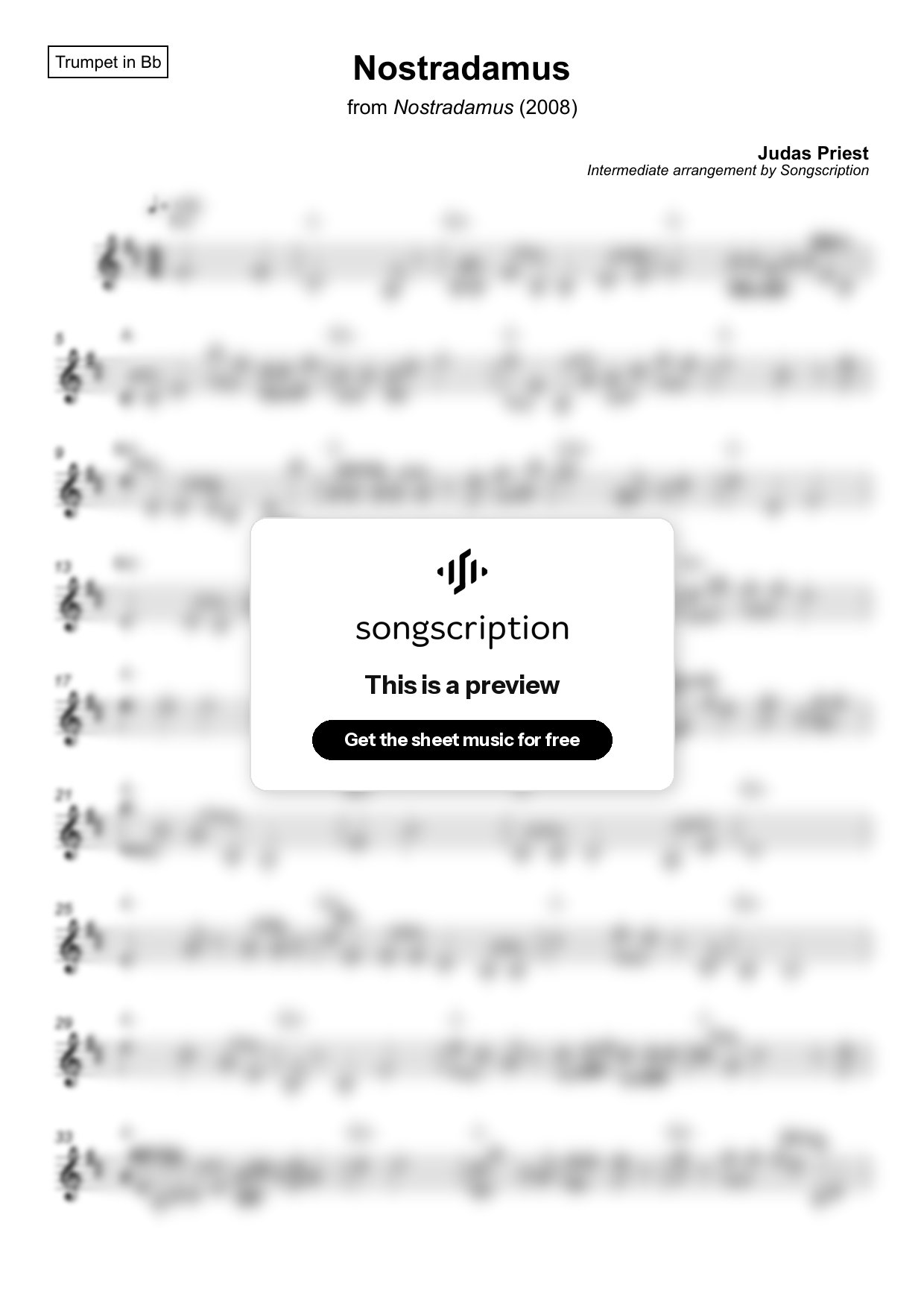 Intermediate Trumpet Sheet Music for "Nostradamus" by Judas Priest