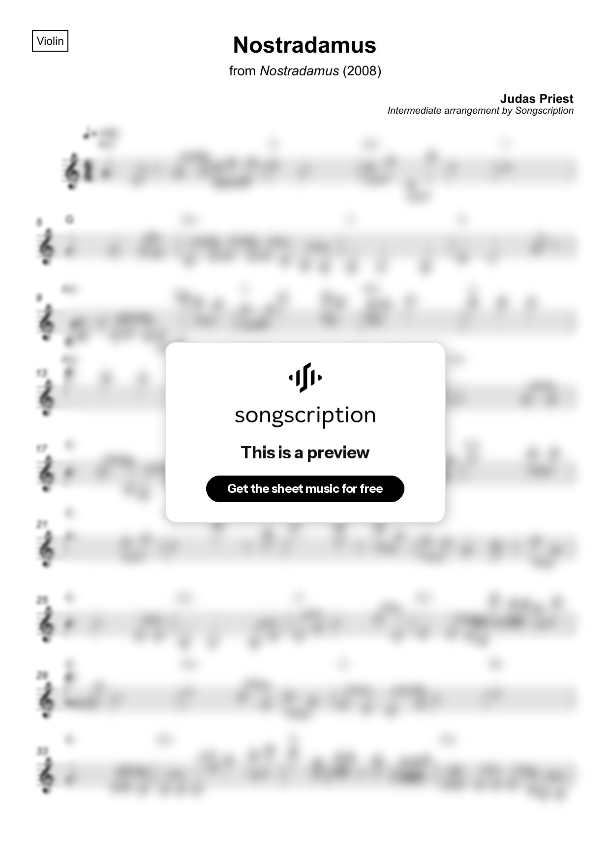 Intermediate Violin Sheet Music for "Nostradamus" by Judas Priest