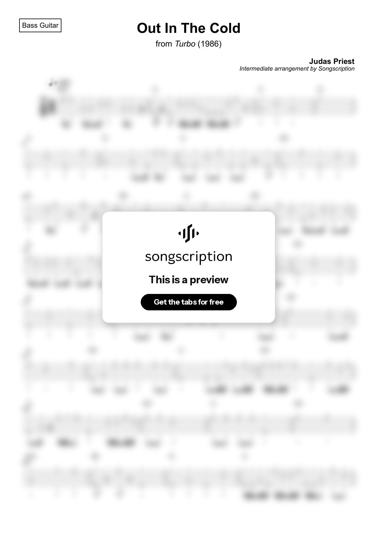 Intermediate Bass Guitar Tabs for "Out In The Cold" by Judas Priest
