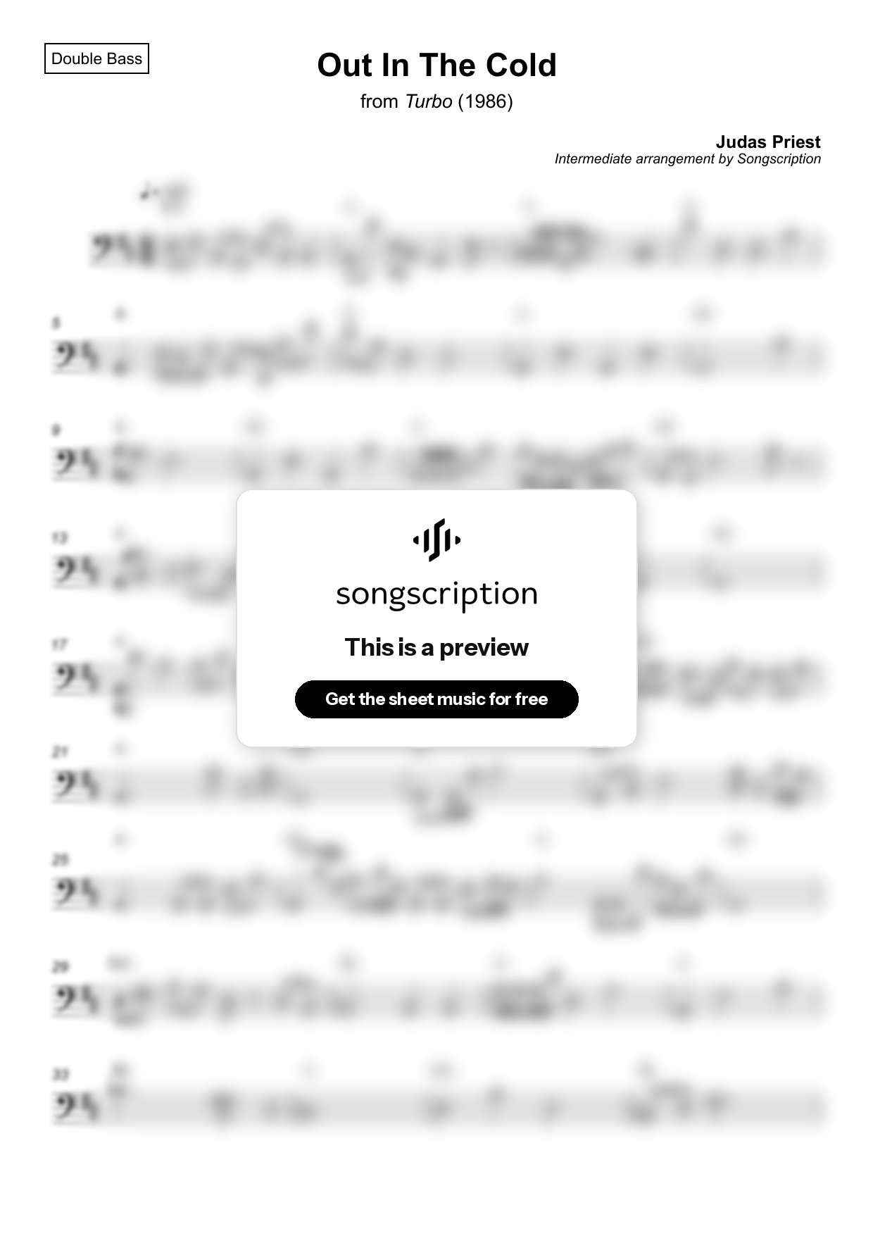 Intermediate Double Bass Sheet Music for "Out In The Cold" by Judas Priest