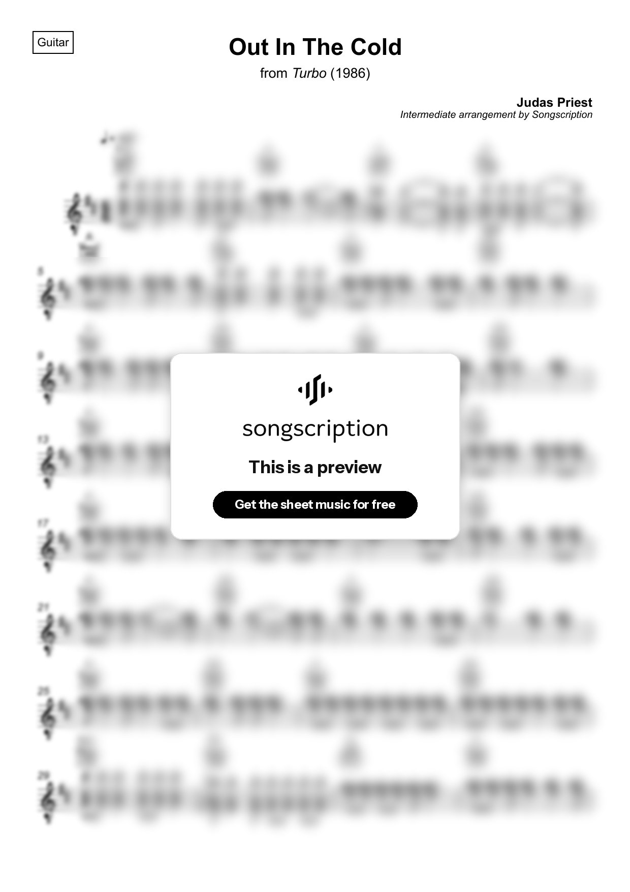 Intermediate Acoustic Guitar Sheet Music for "Out In The Cold" by Judas Priest