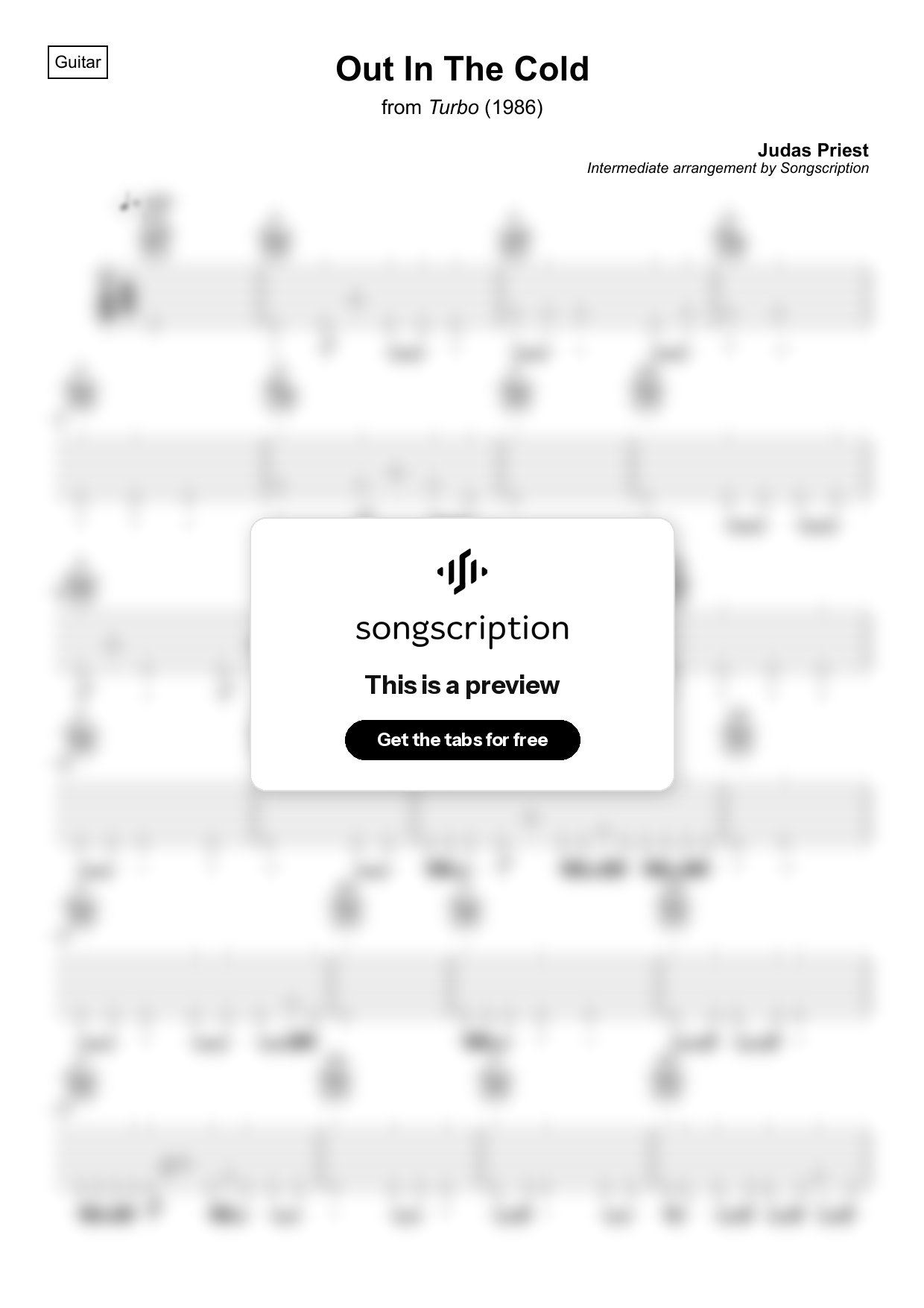 Intermediate Acoustic Guitar Tabs for "Out In The Cold" by Judas Priest