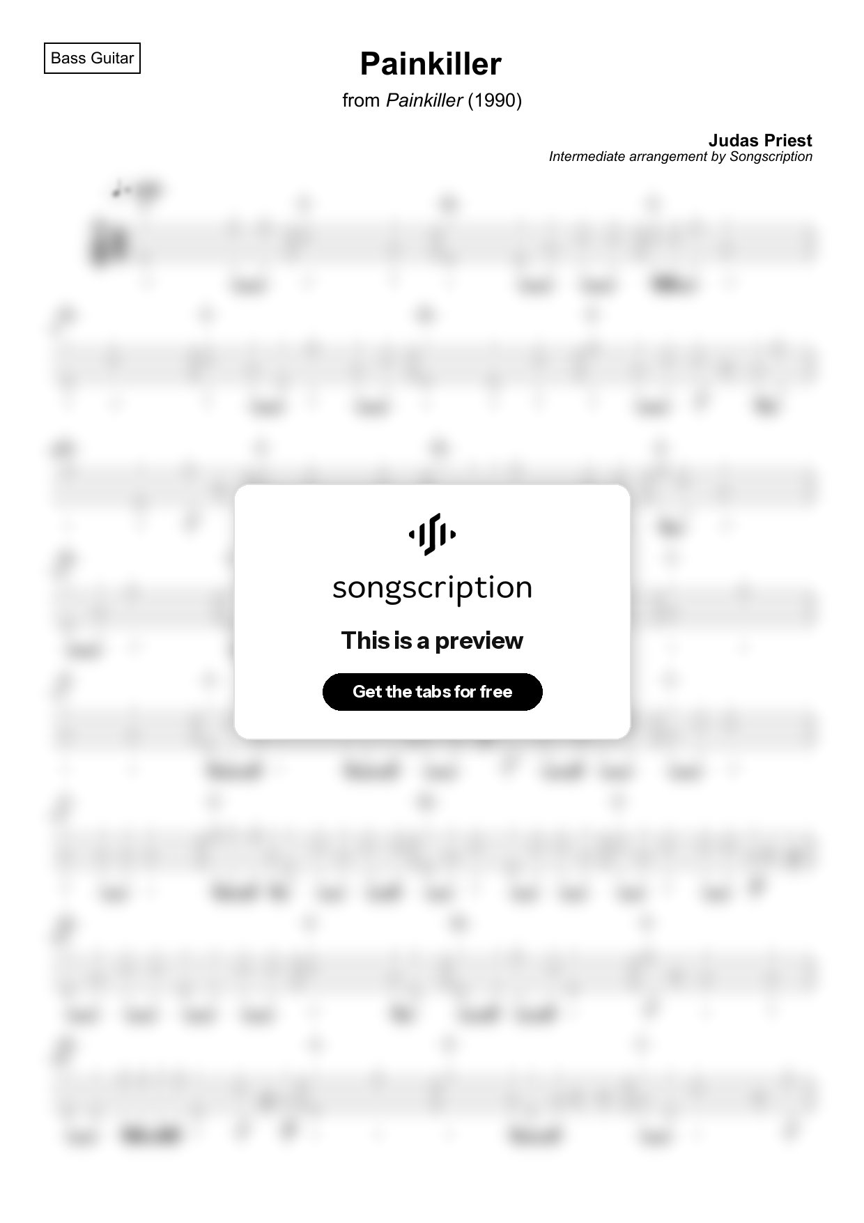 Intermediate Bass Guitar Tabs for "Painkiller" by Judas Priest