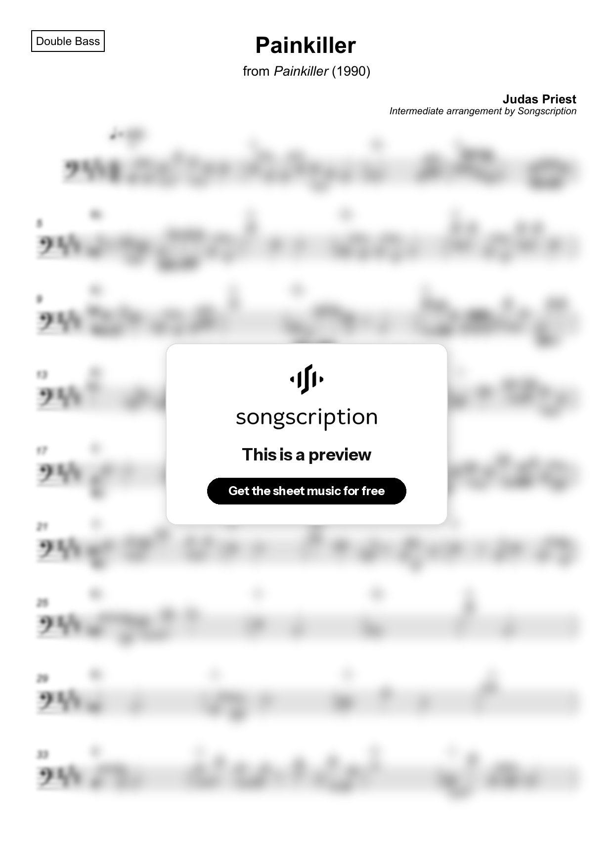 Intermediate Double Bass Sheet Music for "Painkiller" by Judas Priest
