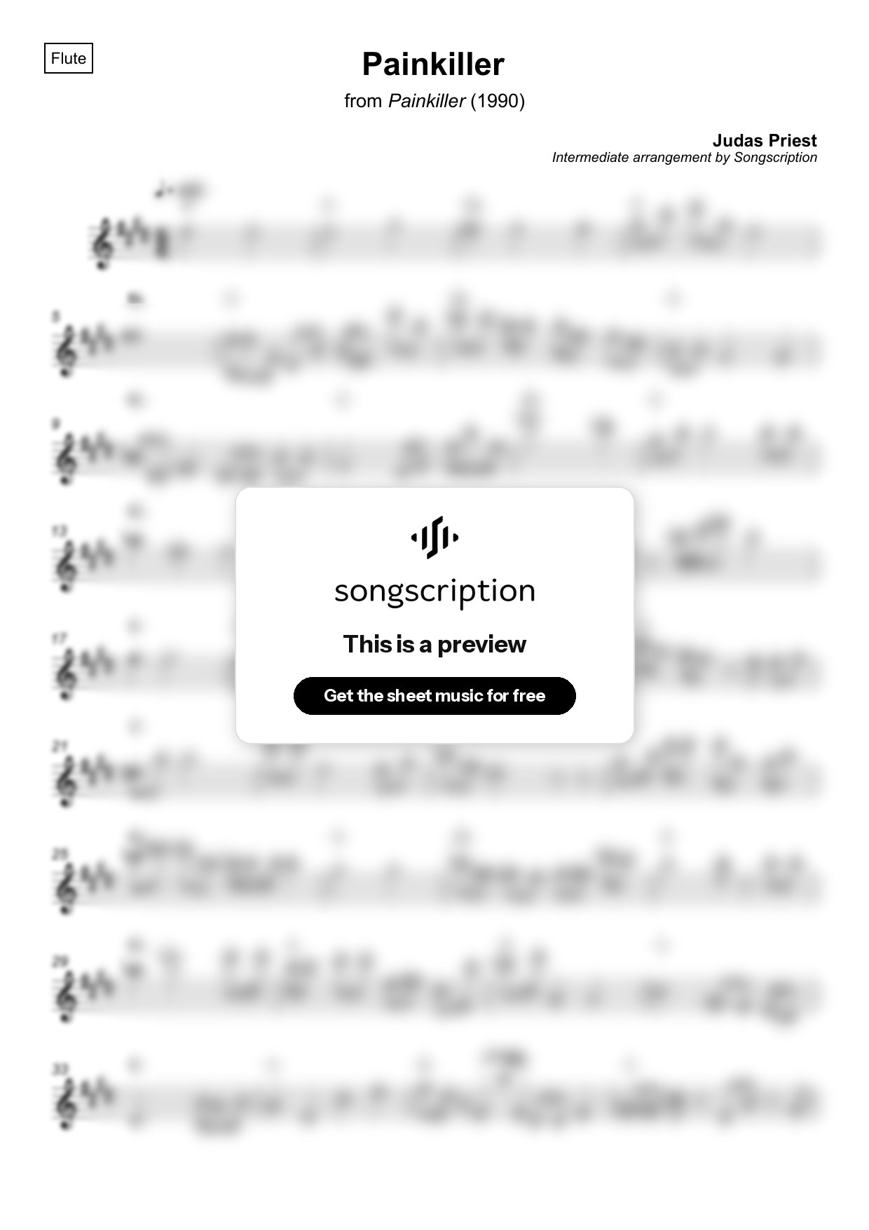 Intermediate Flute Sheet Music for "Painkiller" by Judas Priest