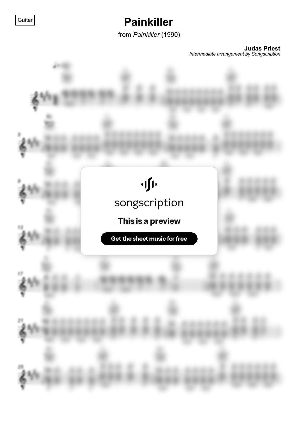 Intermediate Acoustic Guitar Sheet Music for "Painkiller" by Judas Priest