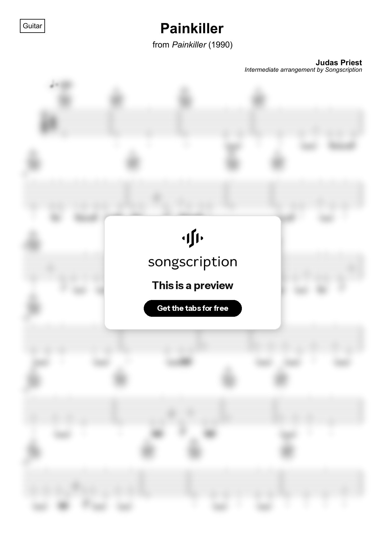 Intermediate Acoustic Guitar Tabs for "Painkiller" by Judas Priest