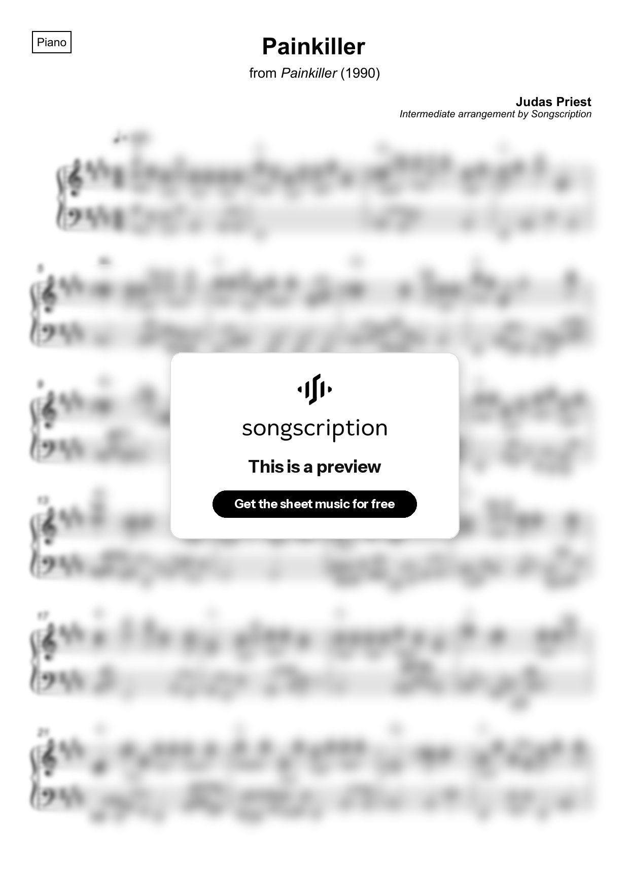 Intermediate Piano Sheet Music for "Painkiller" by Judas Priest
