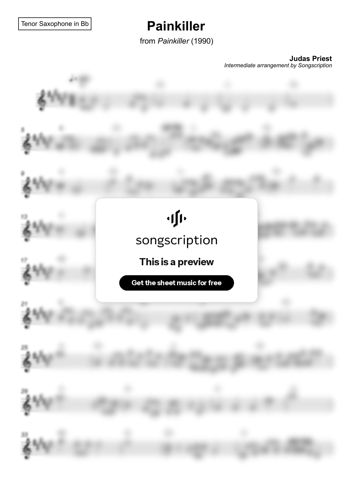 Intermediate Tenor Sax Sheet Music for "Painkiller" by Judas Priest