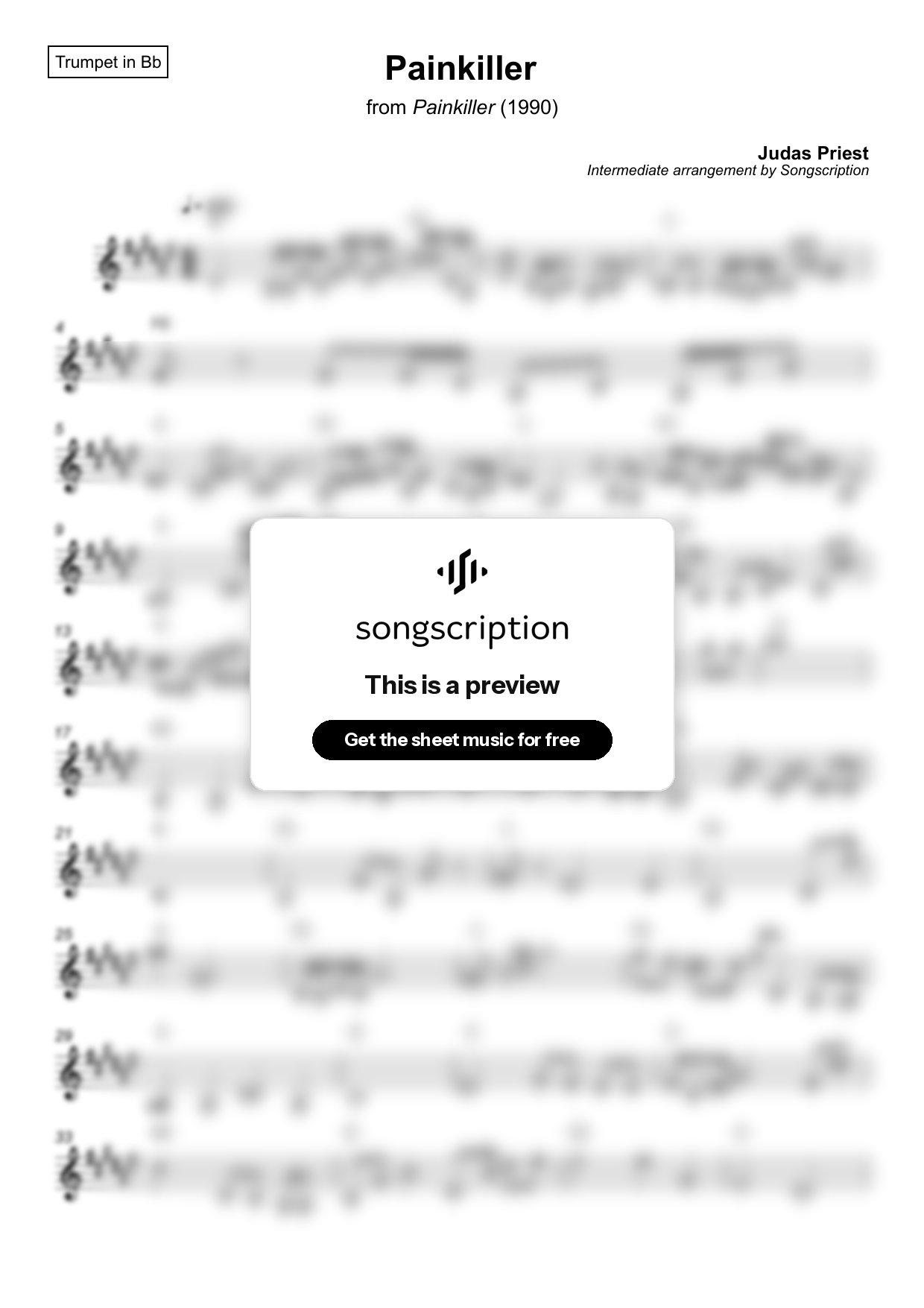 Intermediate Trumpet Sheet Music for "Painkiller" by Judas Priest