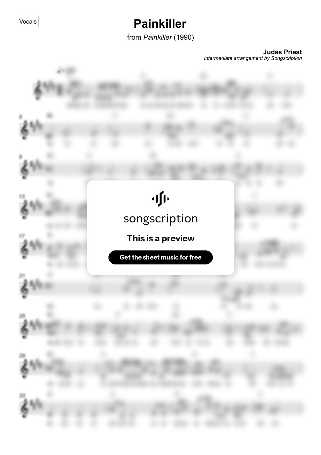 Intermediate Vocals Sheet Music for "Painkiller" by Judas Priest