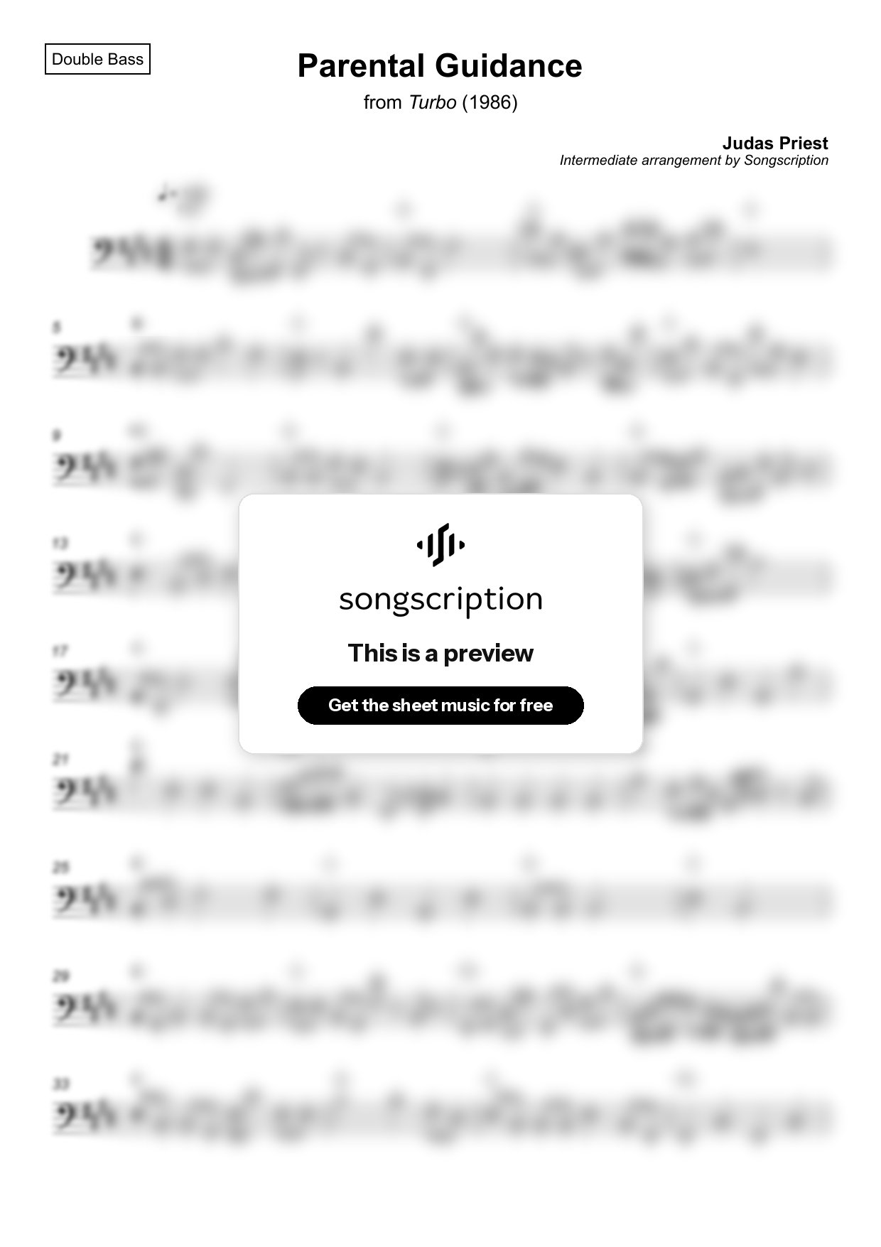 Intermediate Double Bass Sheet Music for "Parental Guidance" by Judas Priest