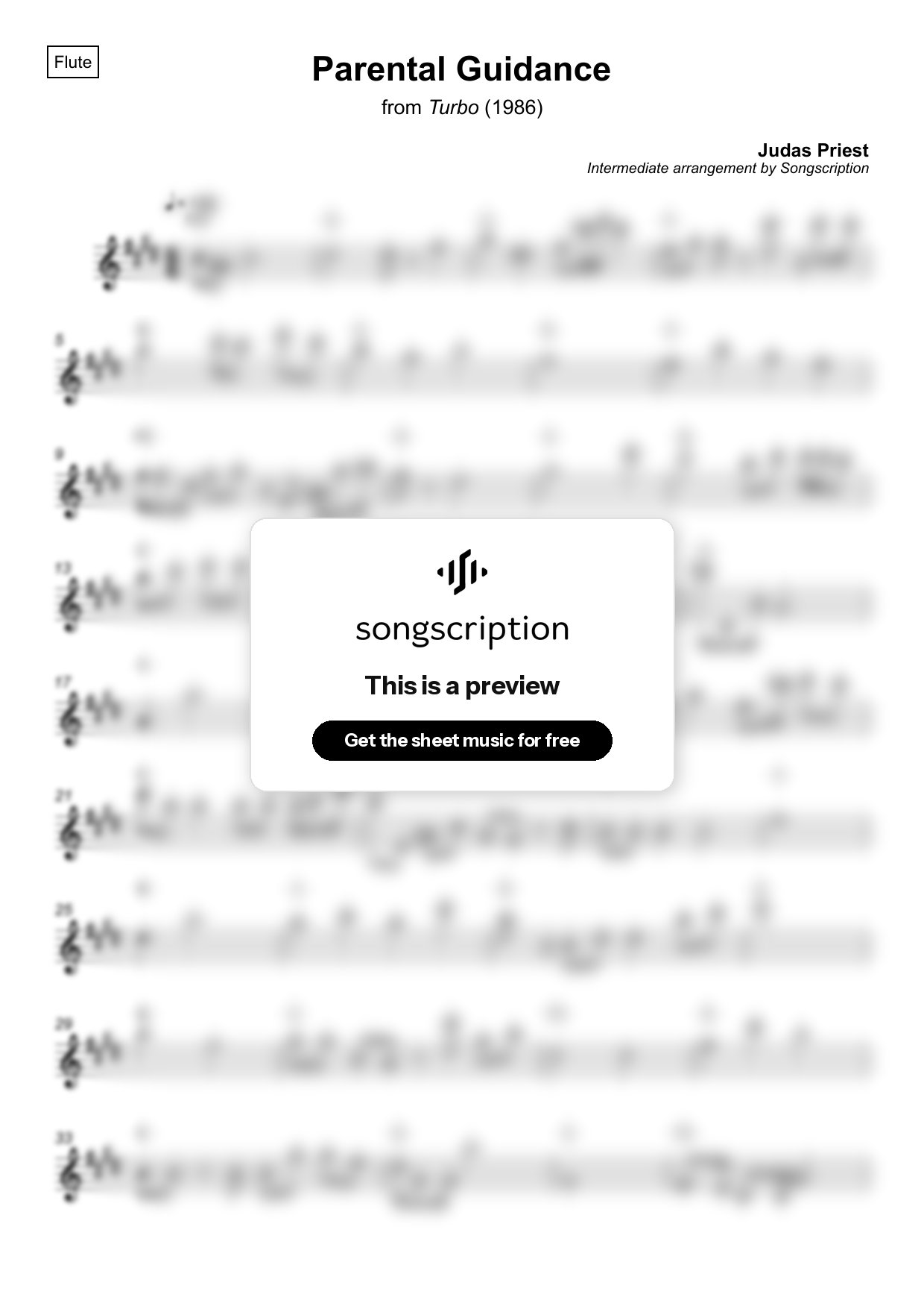 Intermediate Flute Sheet Music for "Parental Guidance" by Judas Priest