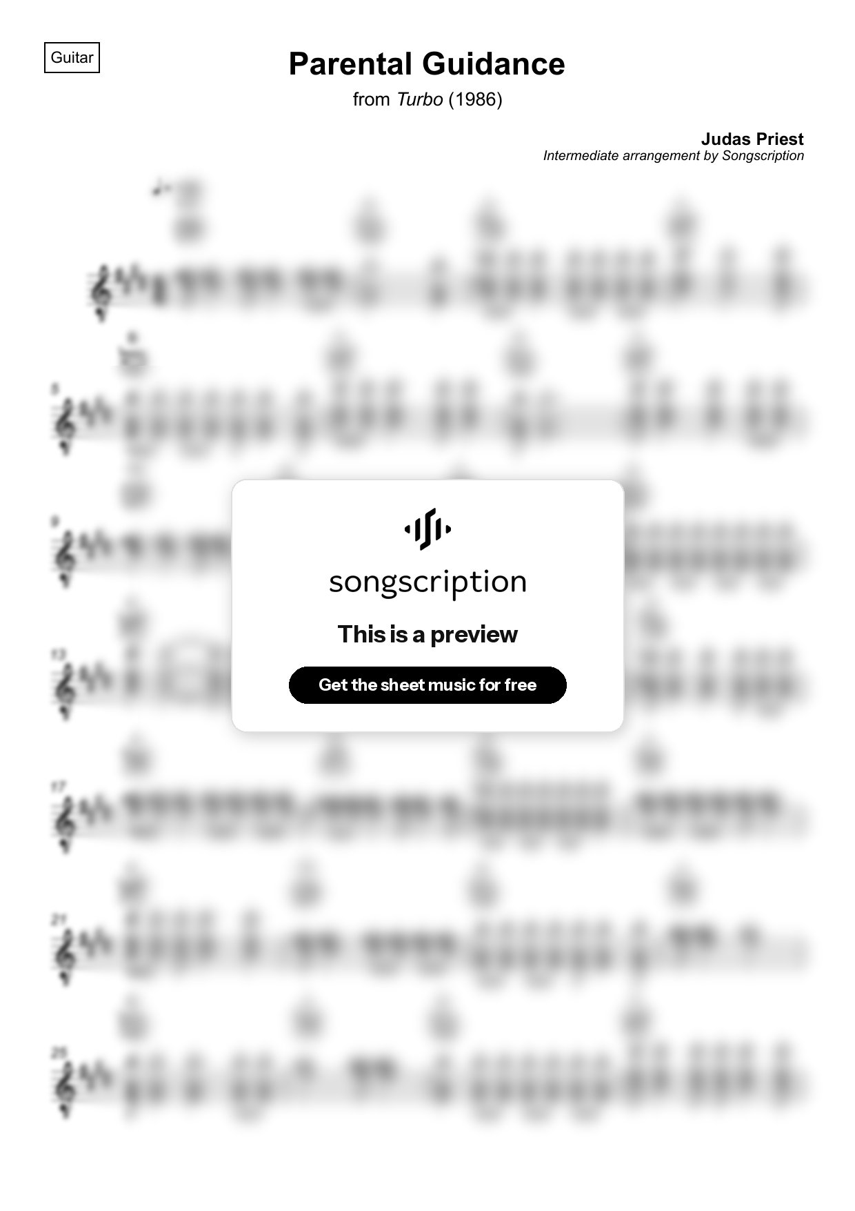 Intermediate Acoustic Guitar Sheet Music for "Parental Guidance" by Judas Priest