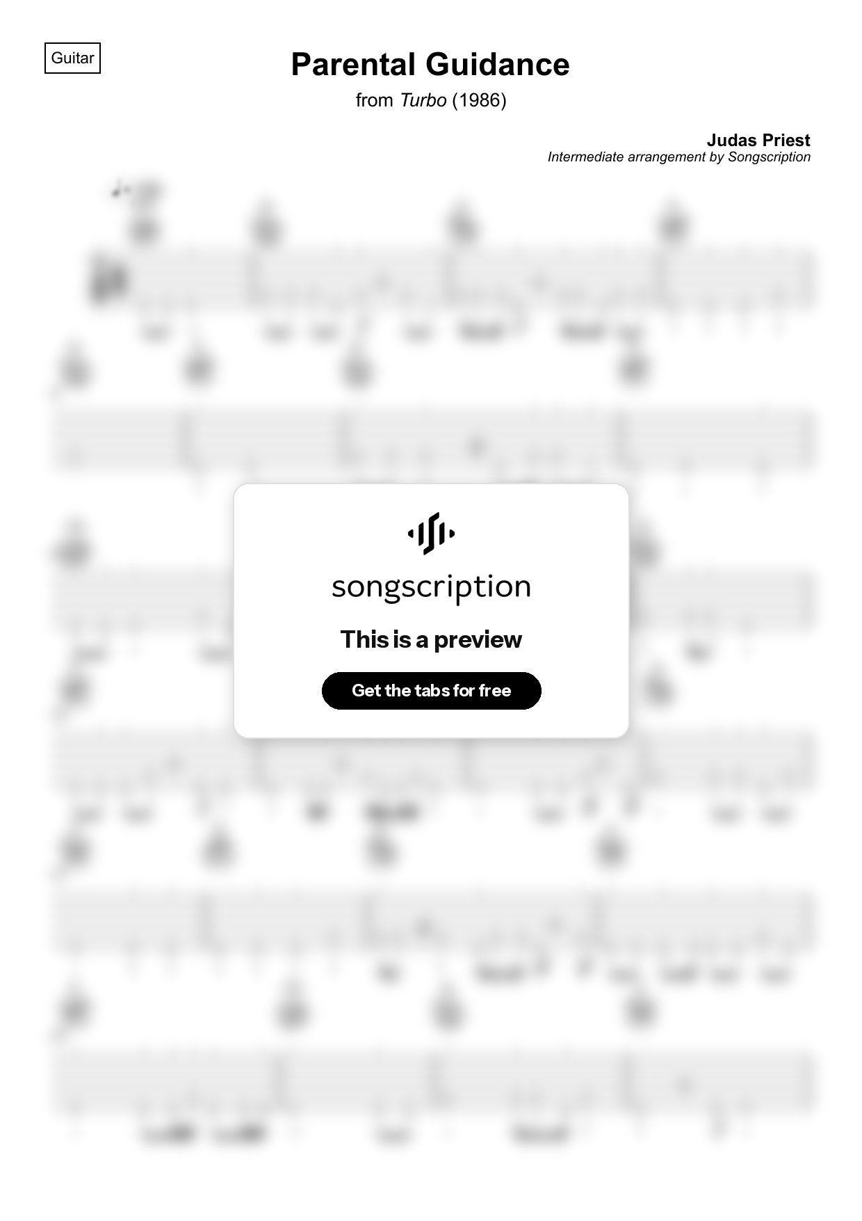 Intermediate Acoustic Guitar Tabs for "Parental Guidance" by Judas Priest