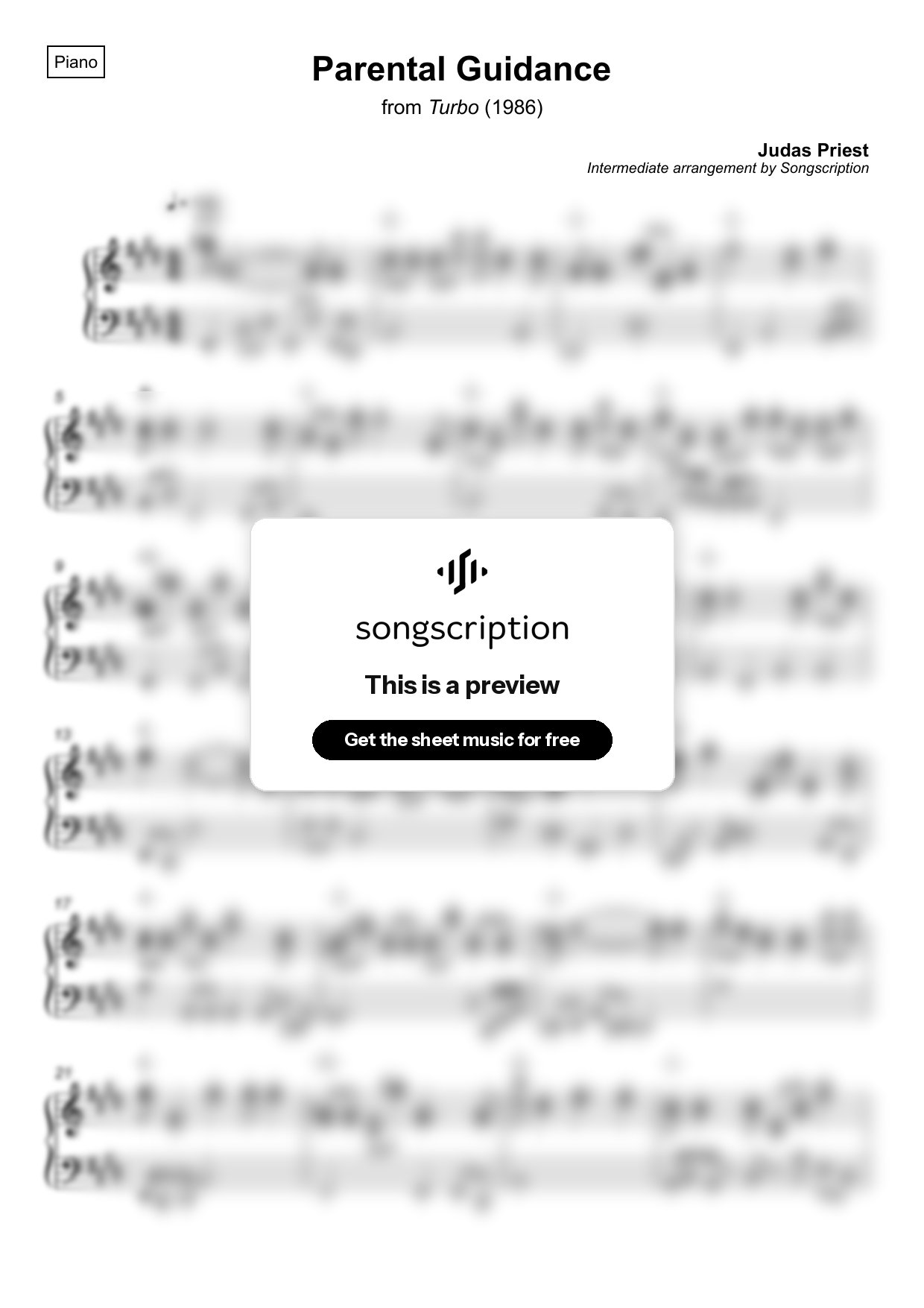 Intermediate Piano Sheet Music for "Parental Guidance" by Judas Priest