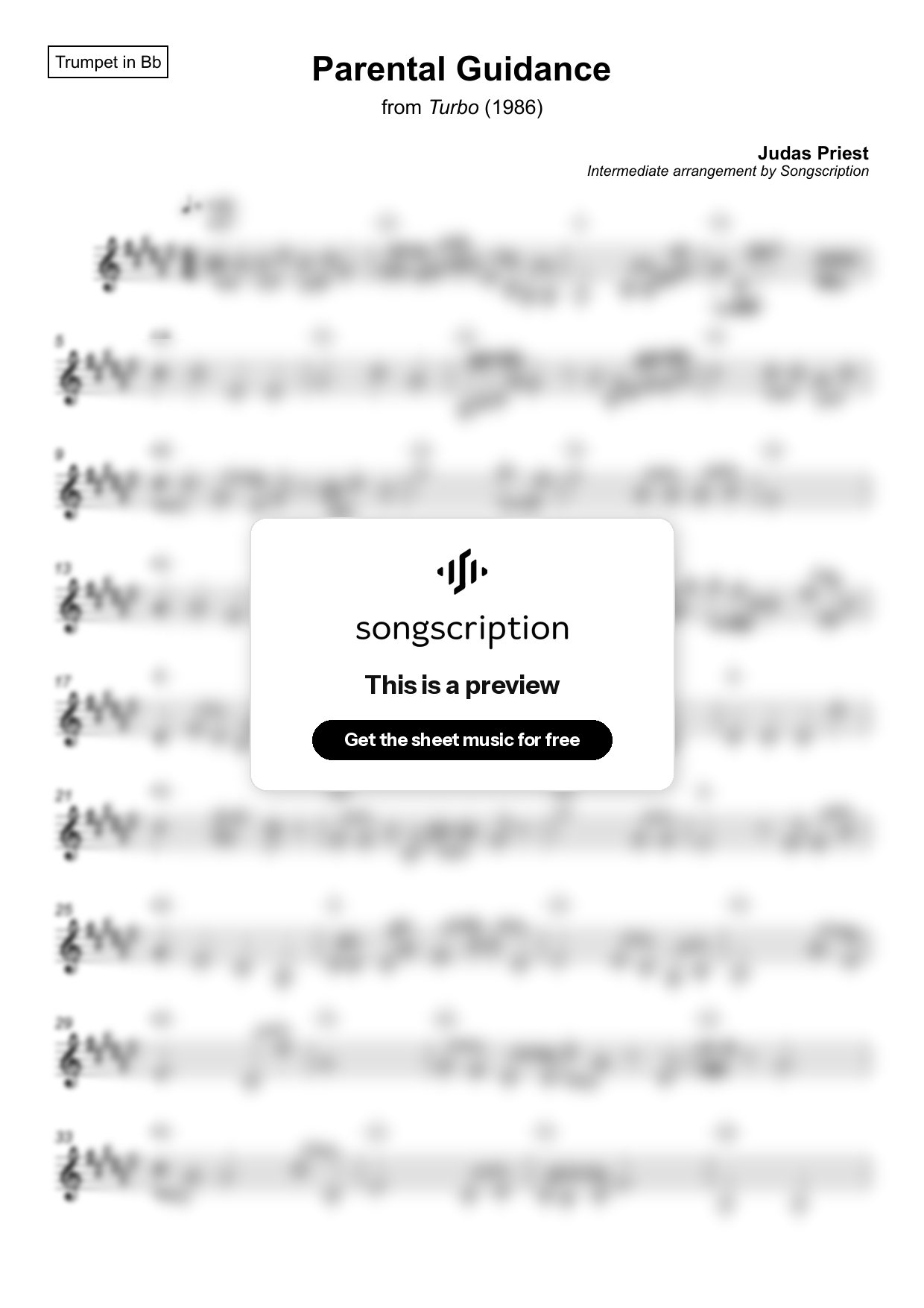 Intermediate Trumpet Sheet Music for "Parental Guidance" by Judas Priest