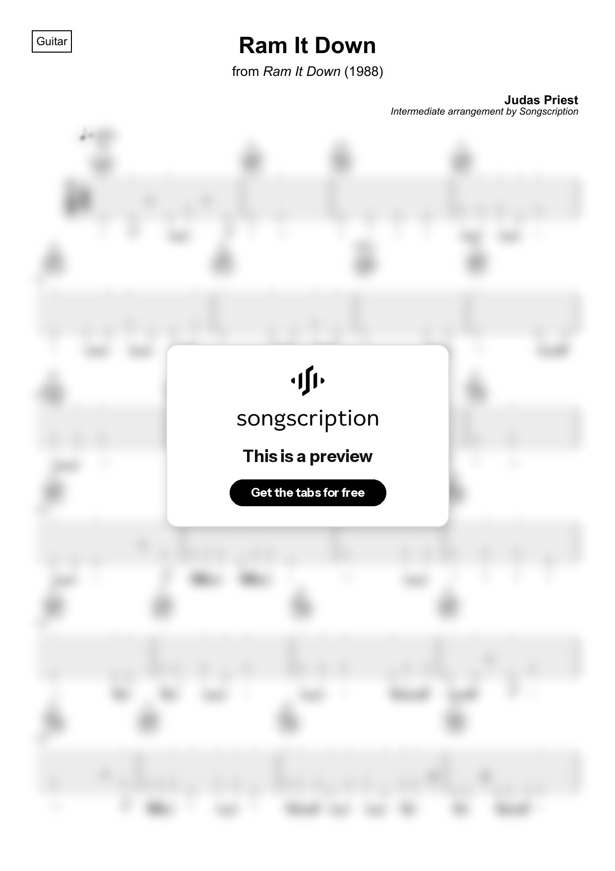 Intermediate Acoustic Guitar Tabs for "Ram It Down" by Judas Priest