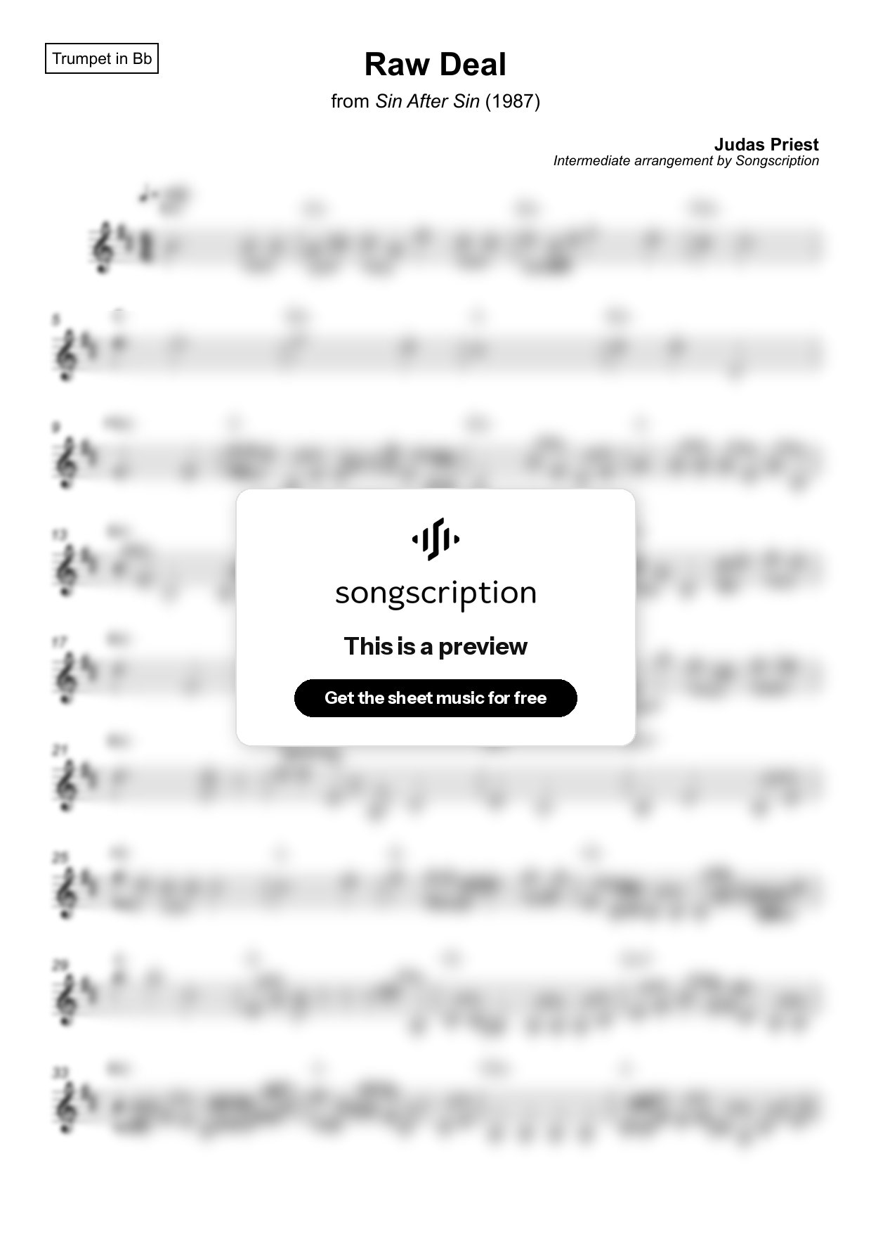 Intermediate Trumpet Sheet Music for "Raw Deal" by Judas Priest